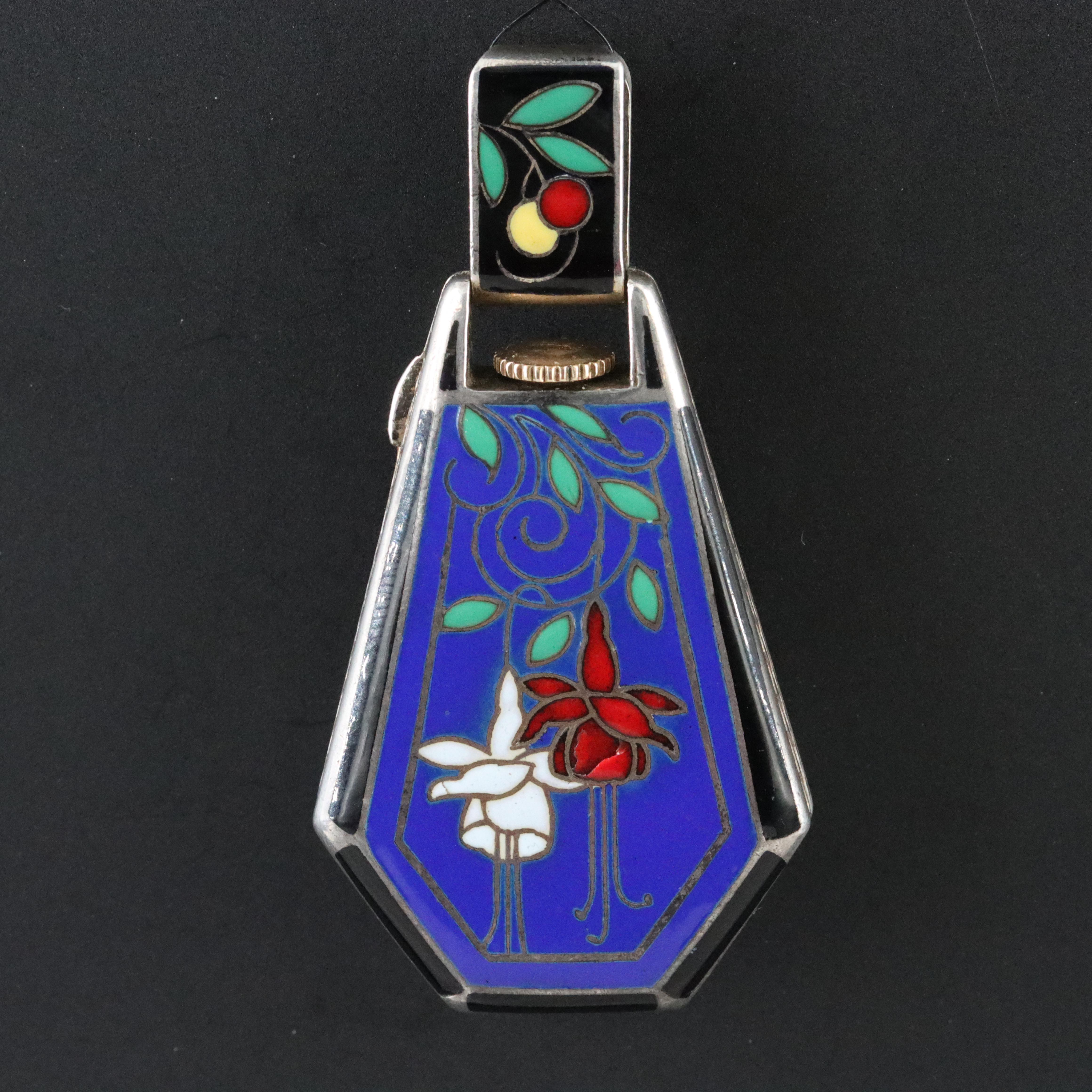 Fiechter Interlaken 935 Silver Enamelled Pendant Watch