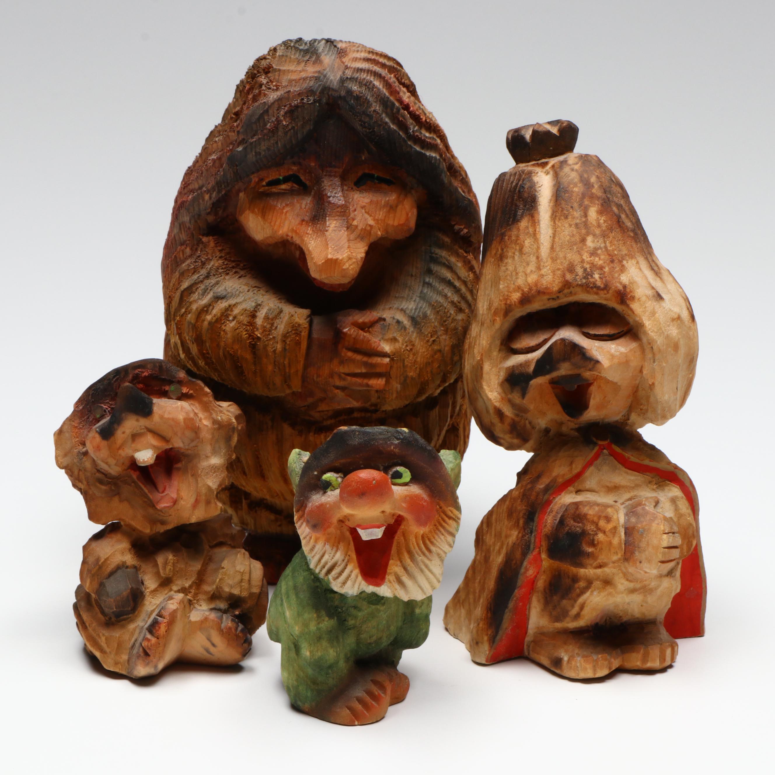Norwegian Carved Wood Trolls, Mid to Late 20th Century