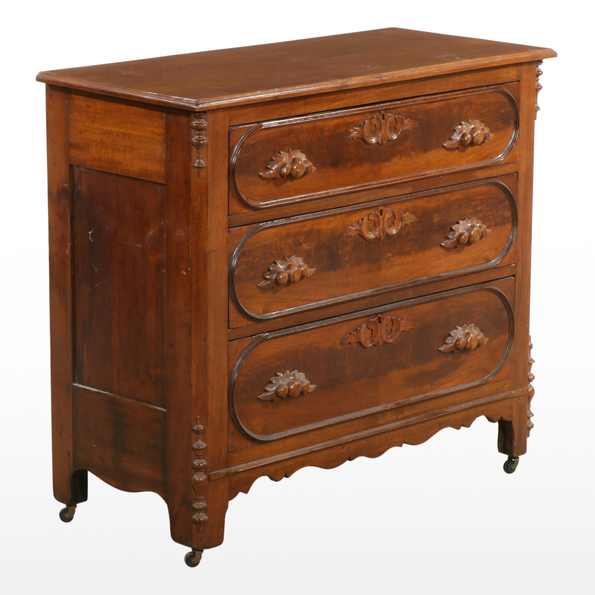 Victorian Walnut and Burl Wood Chest of Drawers, Late 19th to Early 20th Century