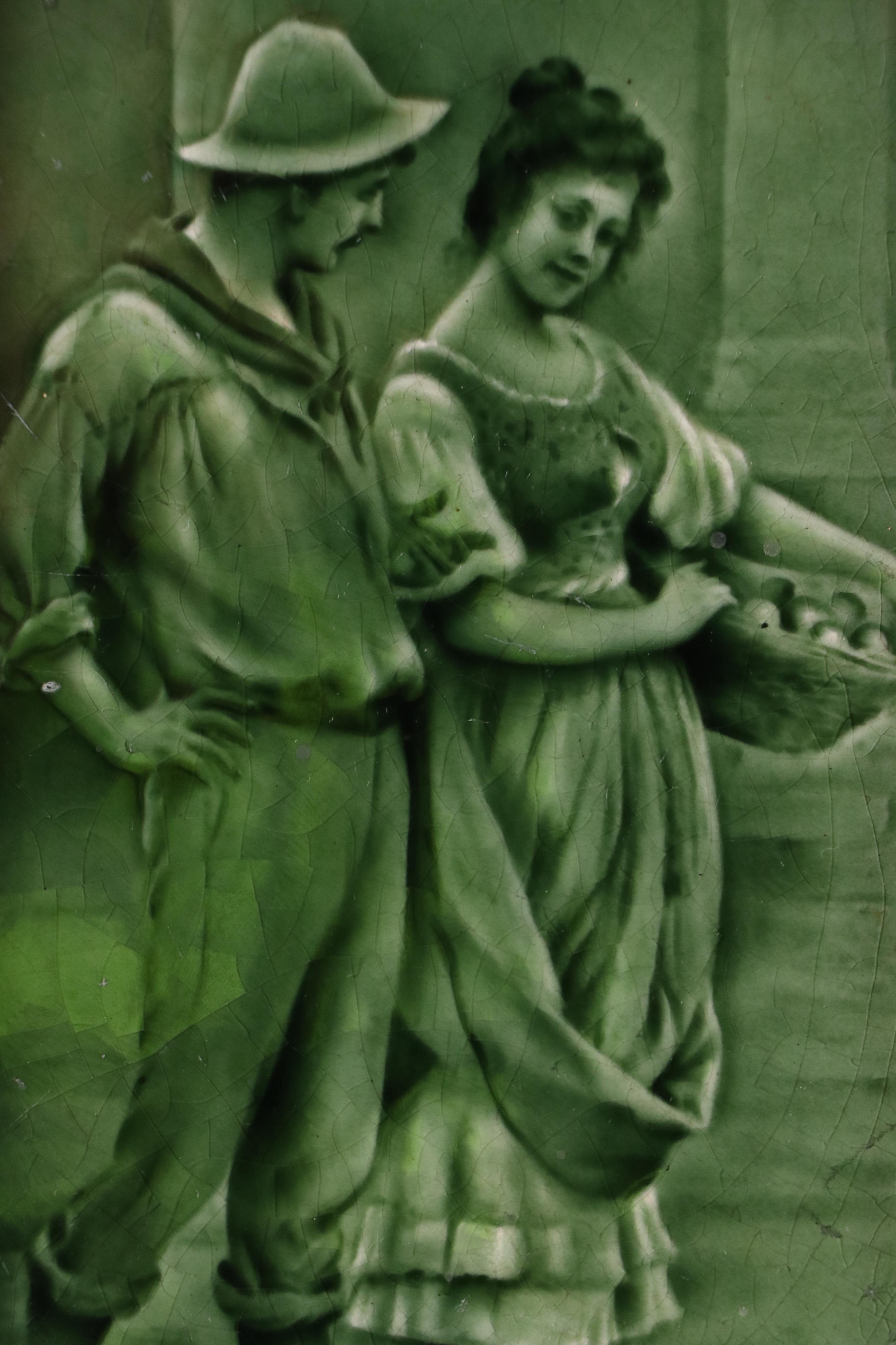 Framed Craven Dunnill & Co. English Majolica Romantic Genre Art Tiles