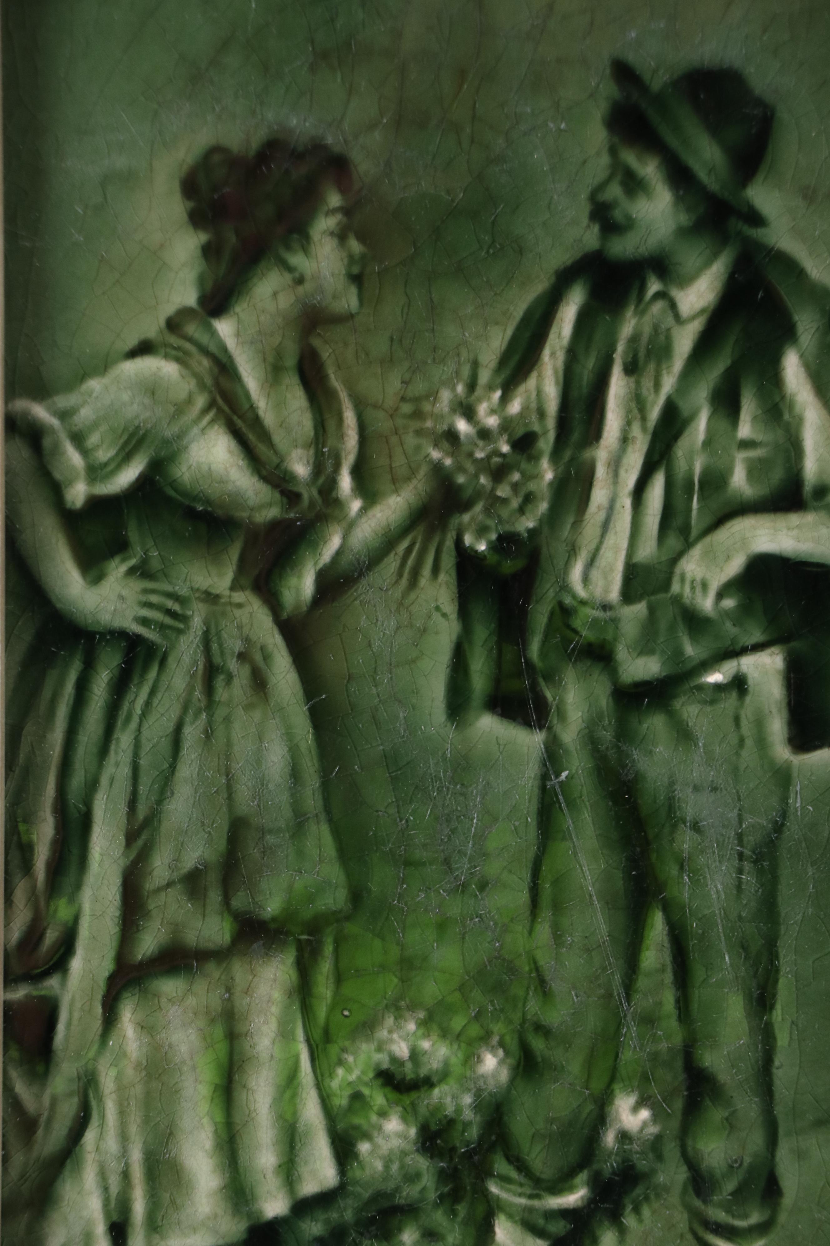 Framed Craven Dunnill & Co. English Majolica Romantic Genre Art Tiles