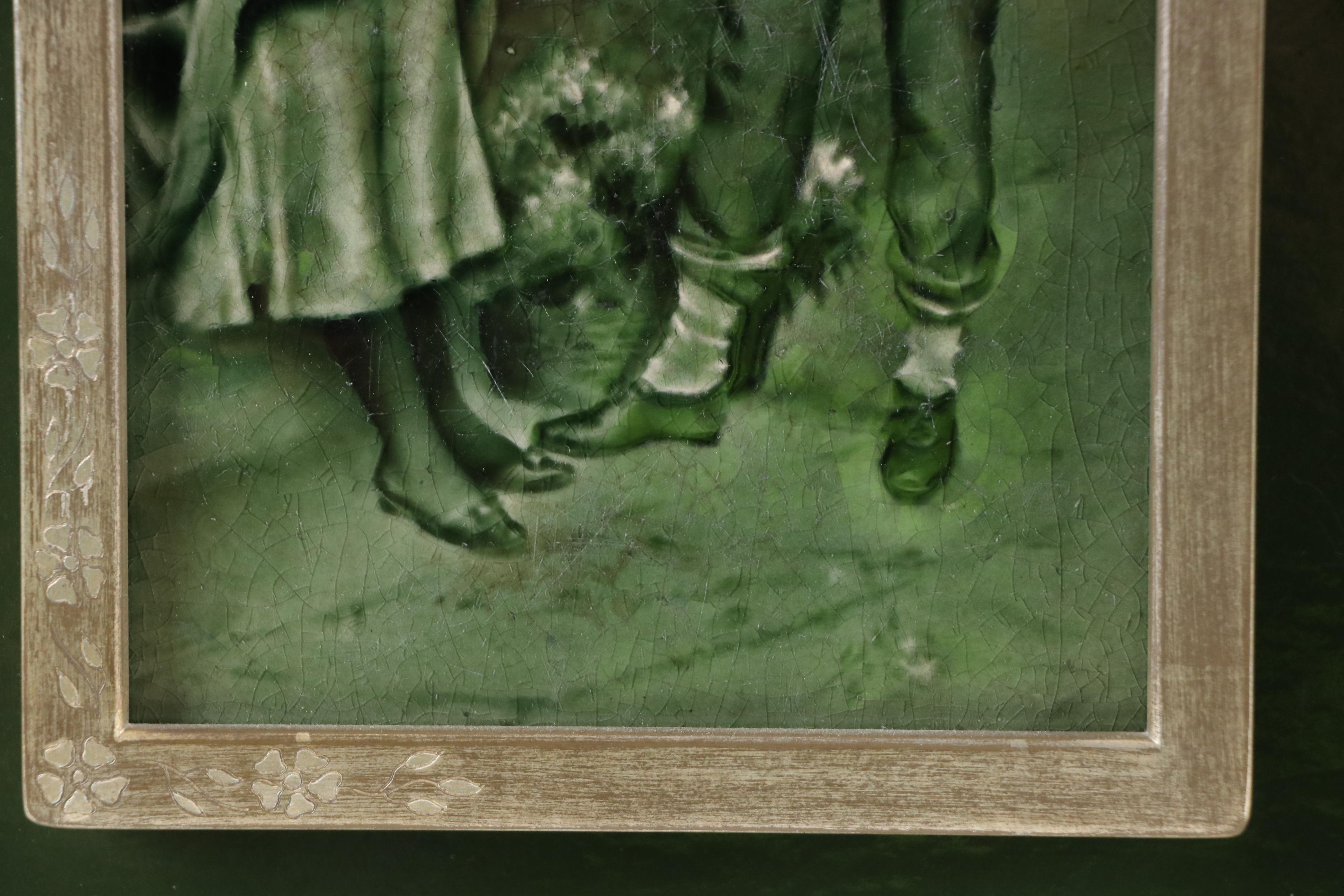 Framed Craven Dunnill & Co. English Majolica Romantic Genre Art Tiles