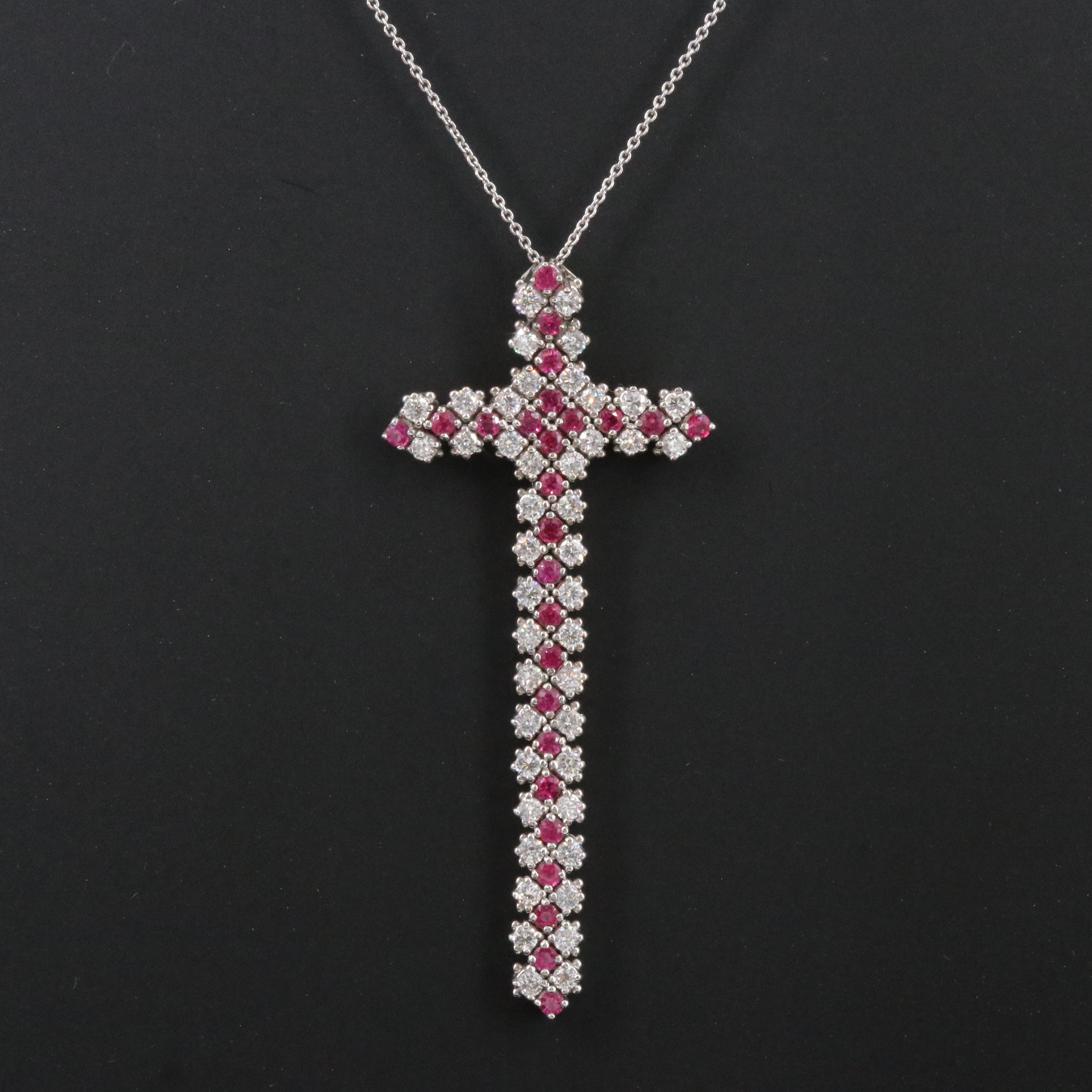 18K Ruby and Diamond Cross Pendant Necklace