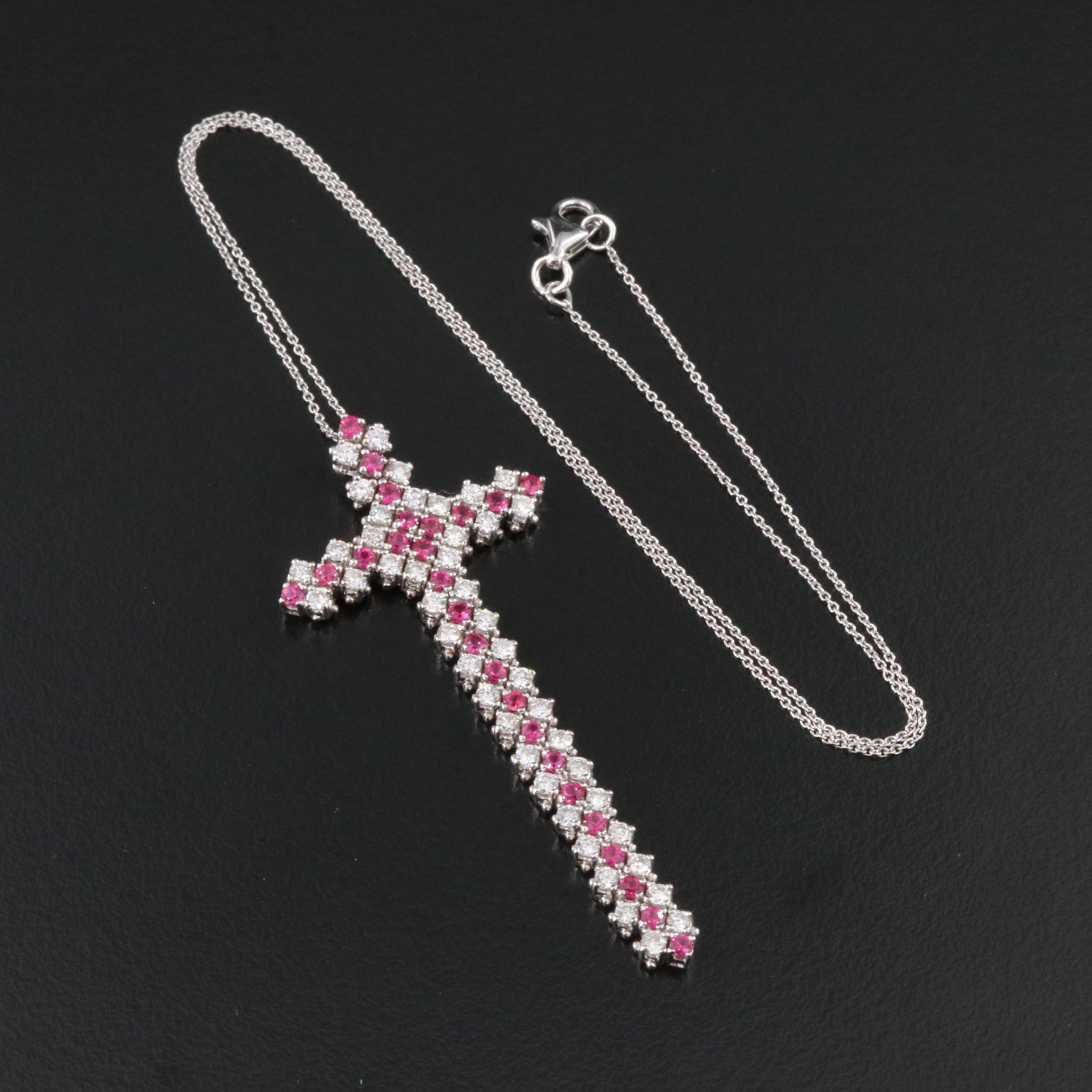 18K Ruby and Diamond Cross Pendant Necklace