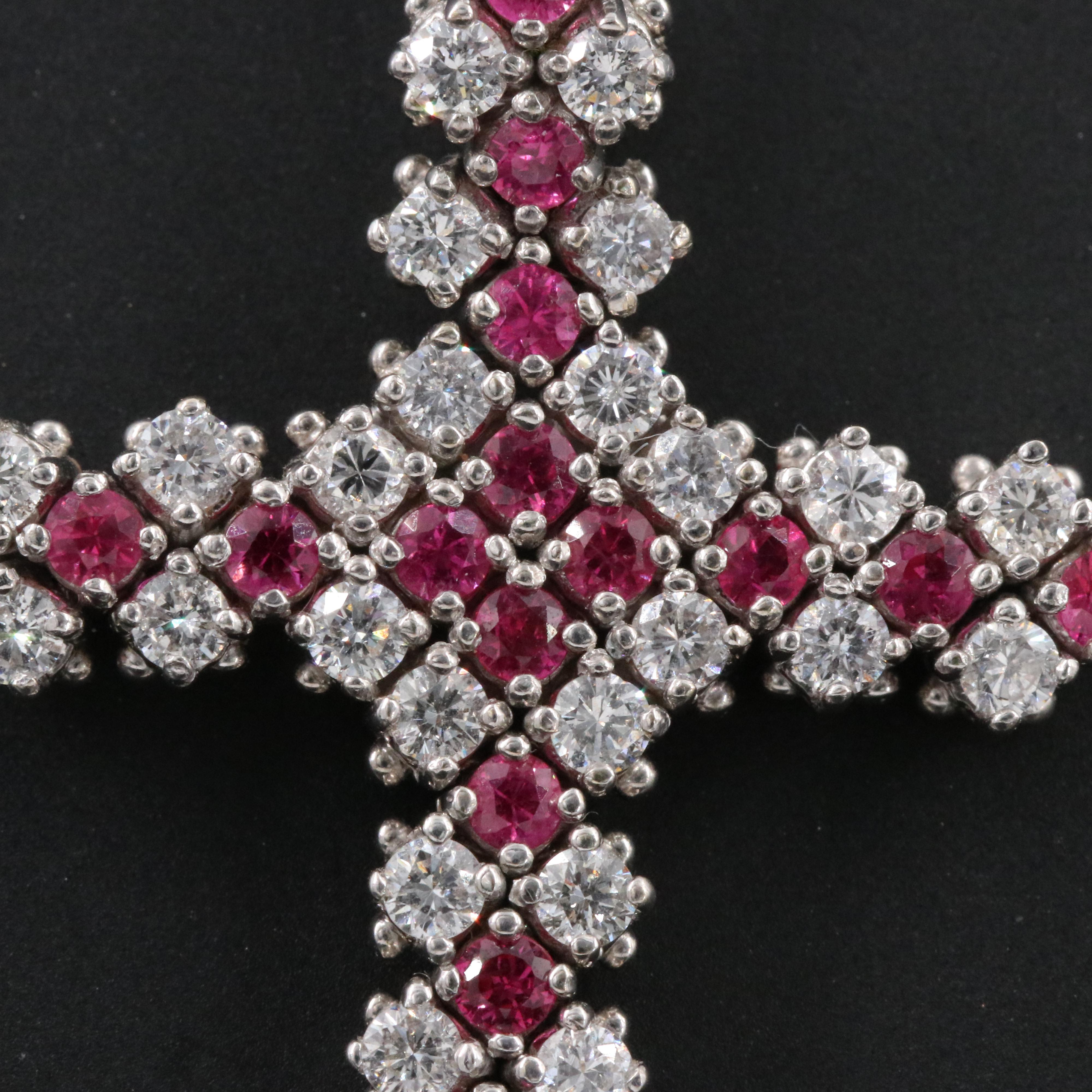 18K Ruby and Diamond Cross Pendant Necklace