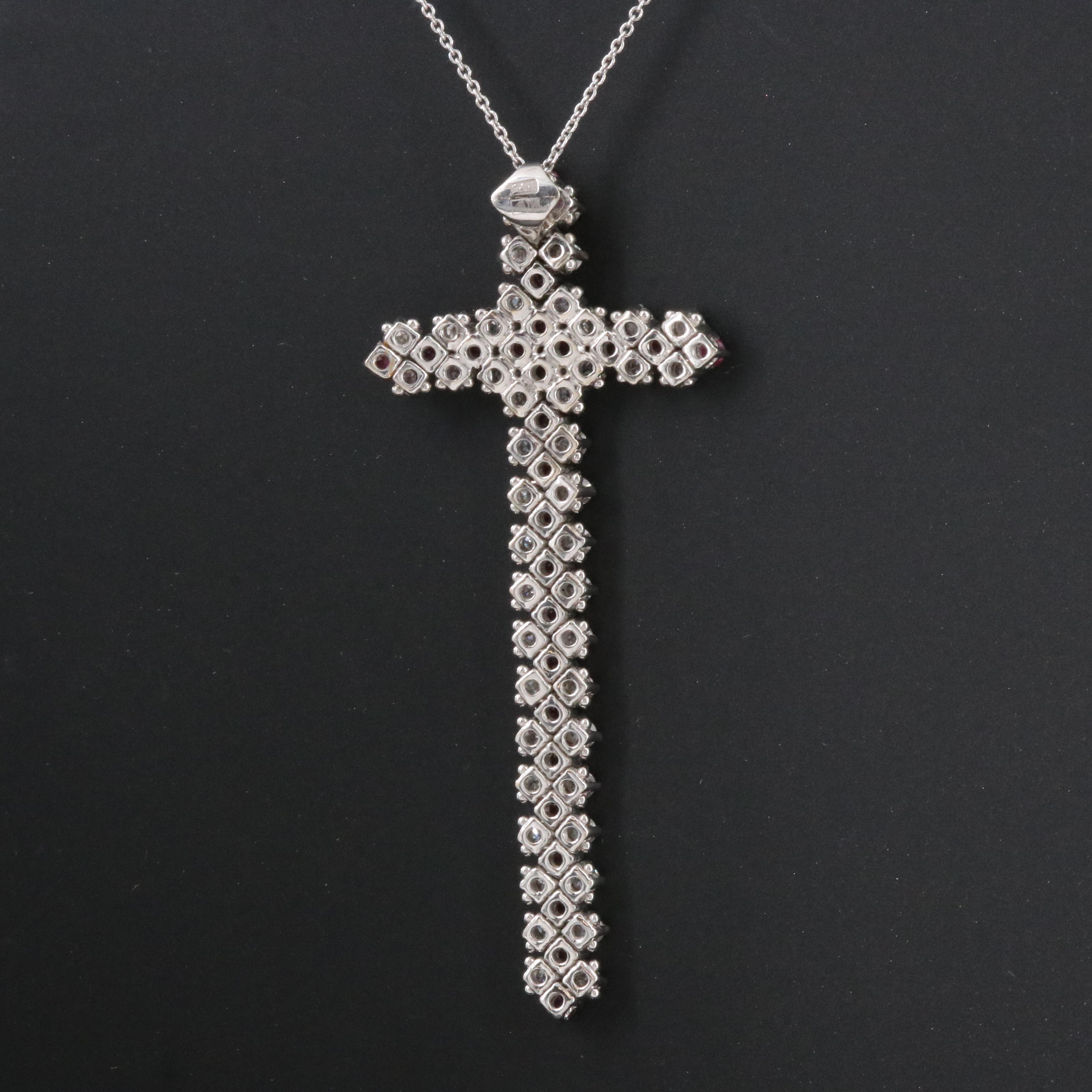 18K Ruby and Diamond Cross Pendant Necklace