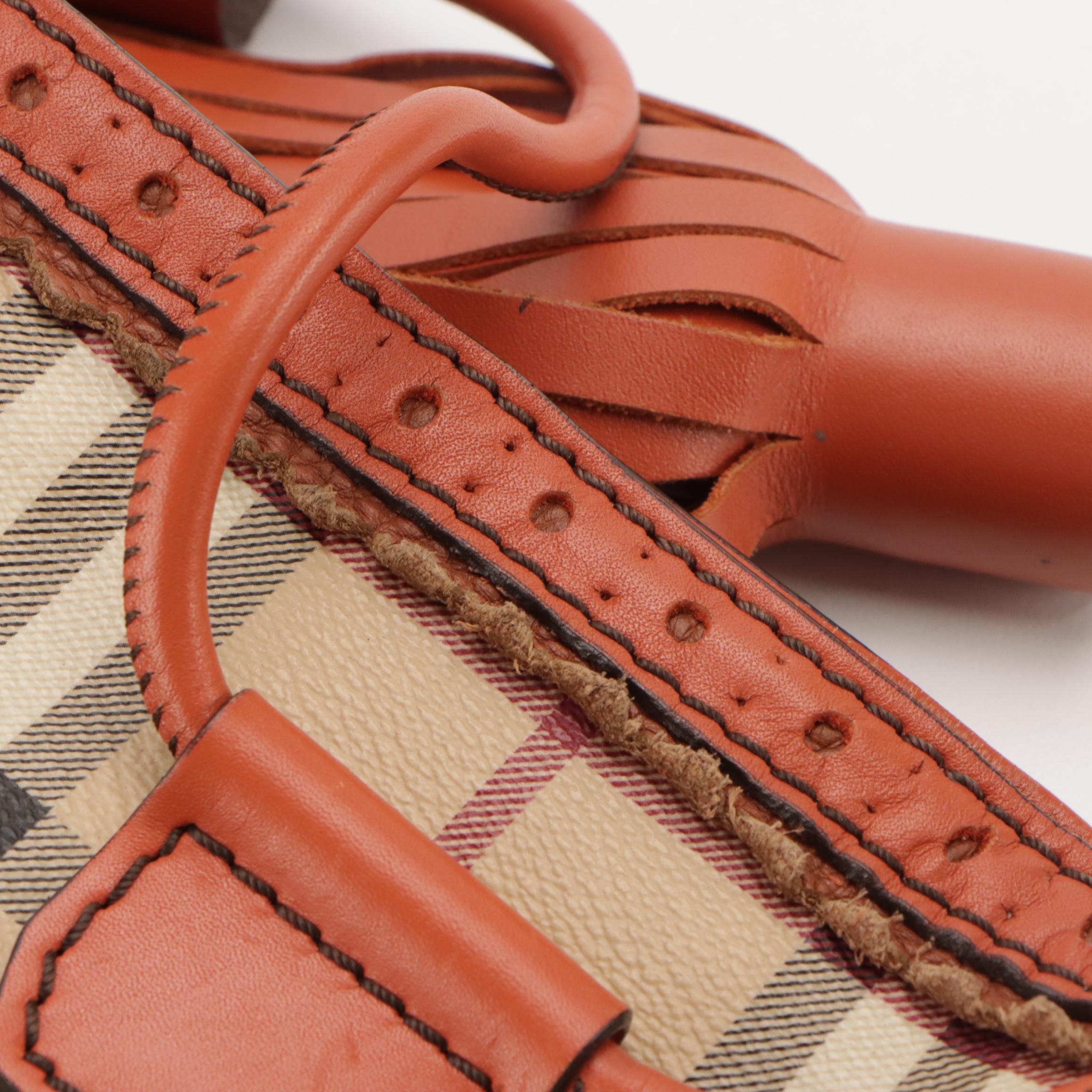 Burberry Brogue Leather Tassel Satchel in Haymarket Check Canvas
