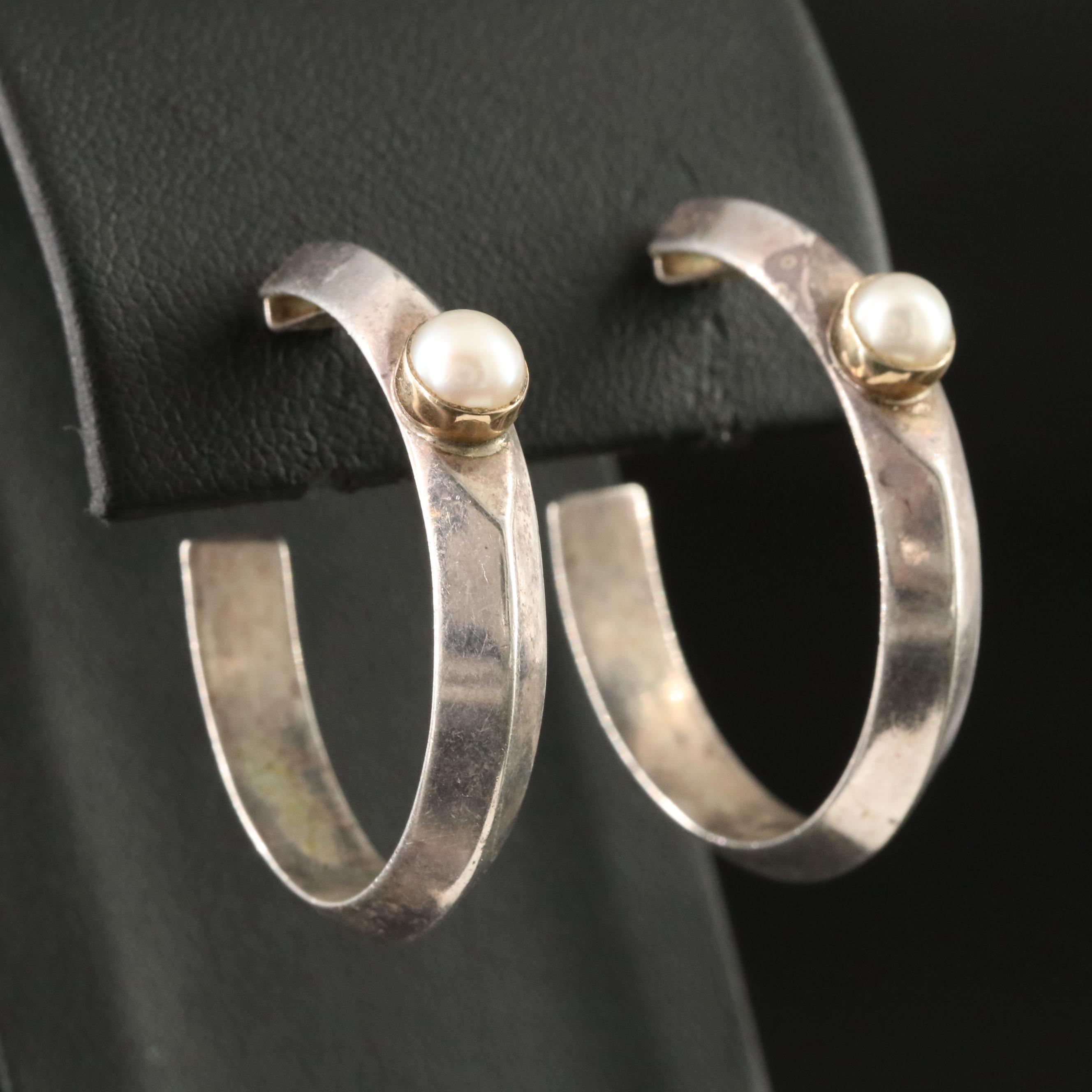 Réve Sterling Pearl Half Hoops with 14K Accents