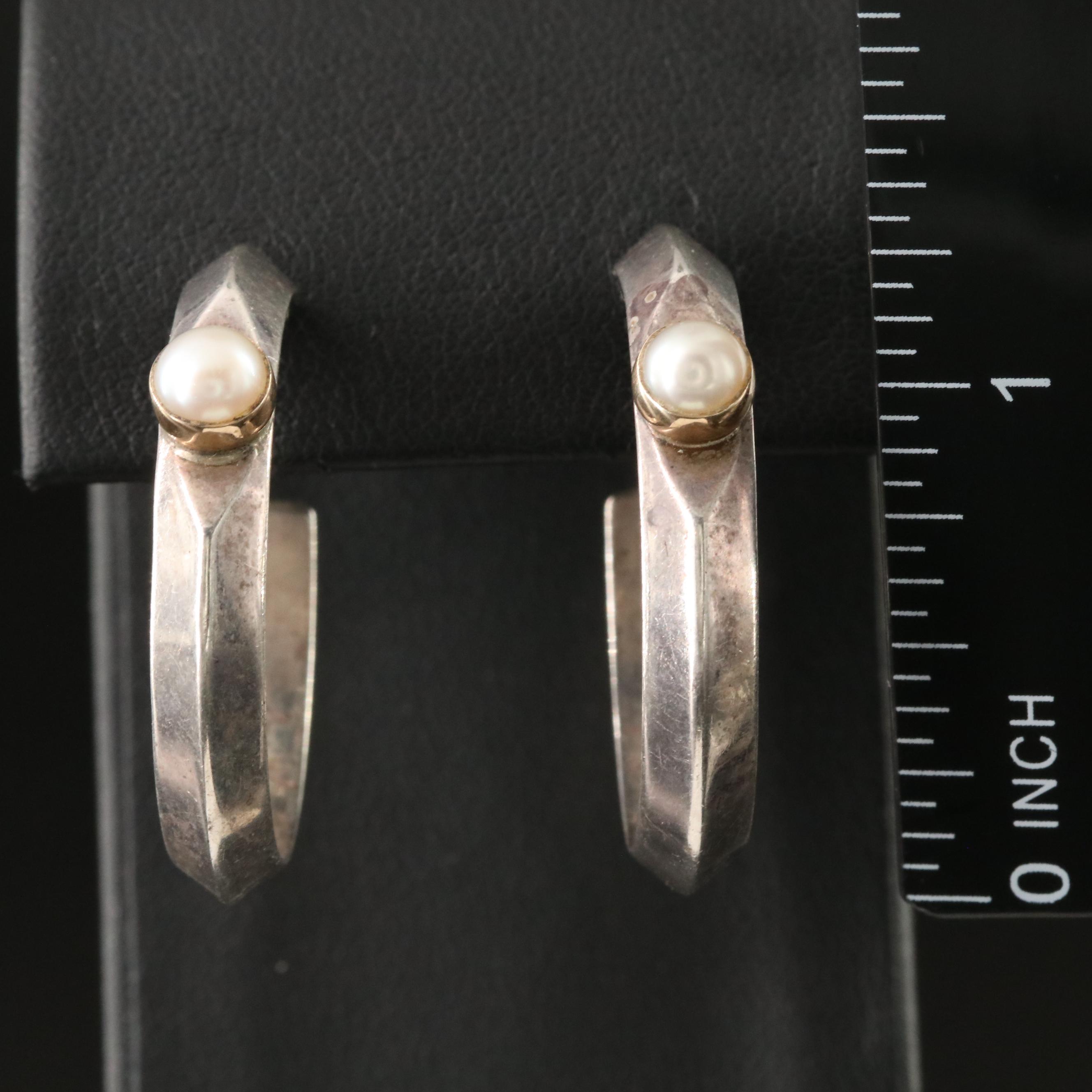 Réve Sterling Pearl Half Hoops with 14K Accents