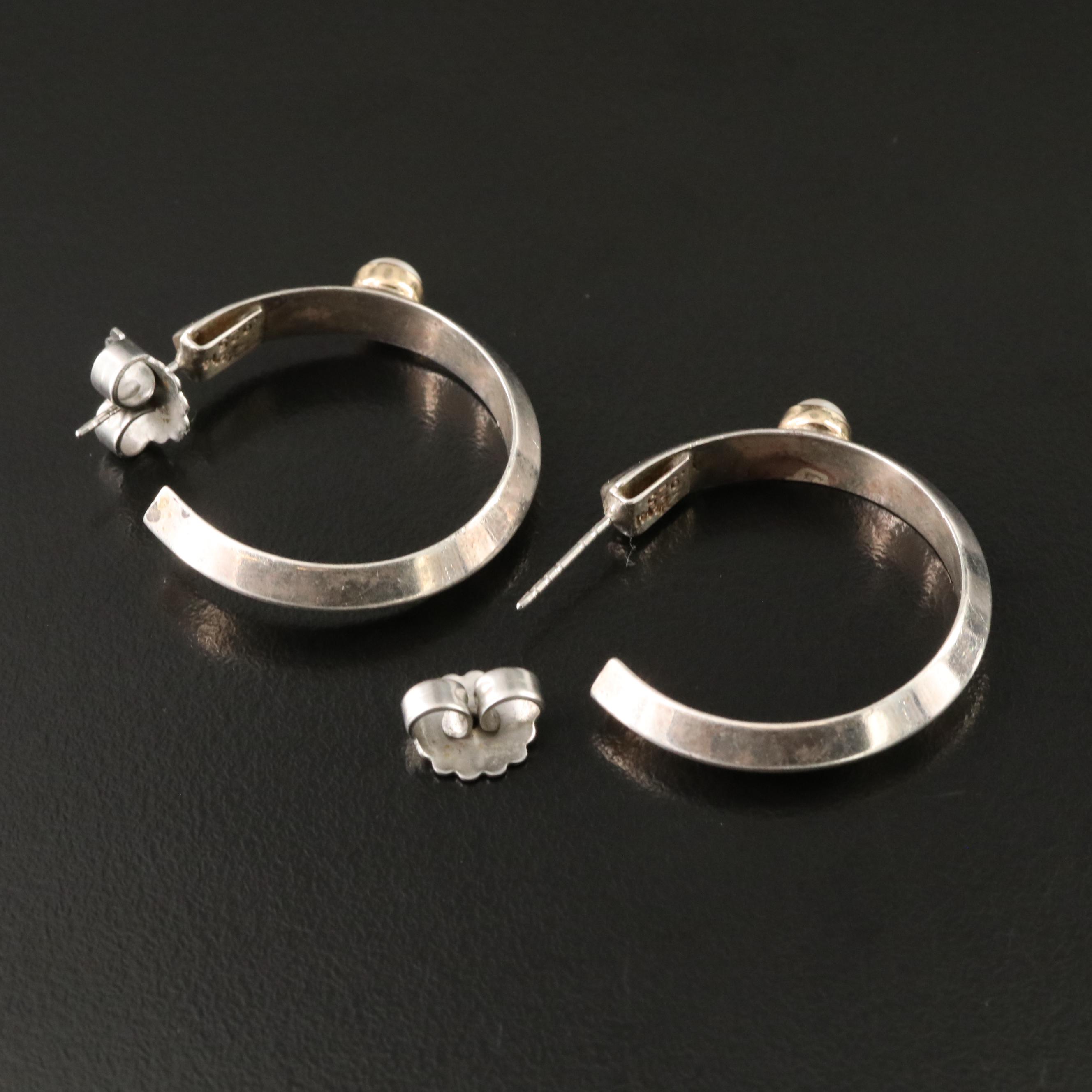 Réve Sterling Pearl Half Hoops with 14K Accents