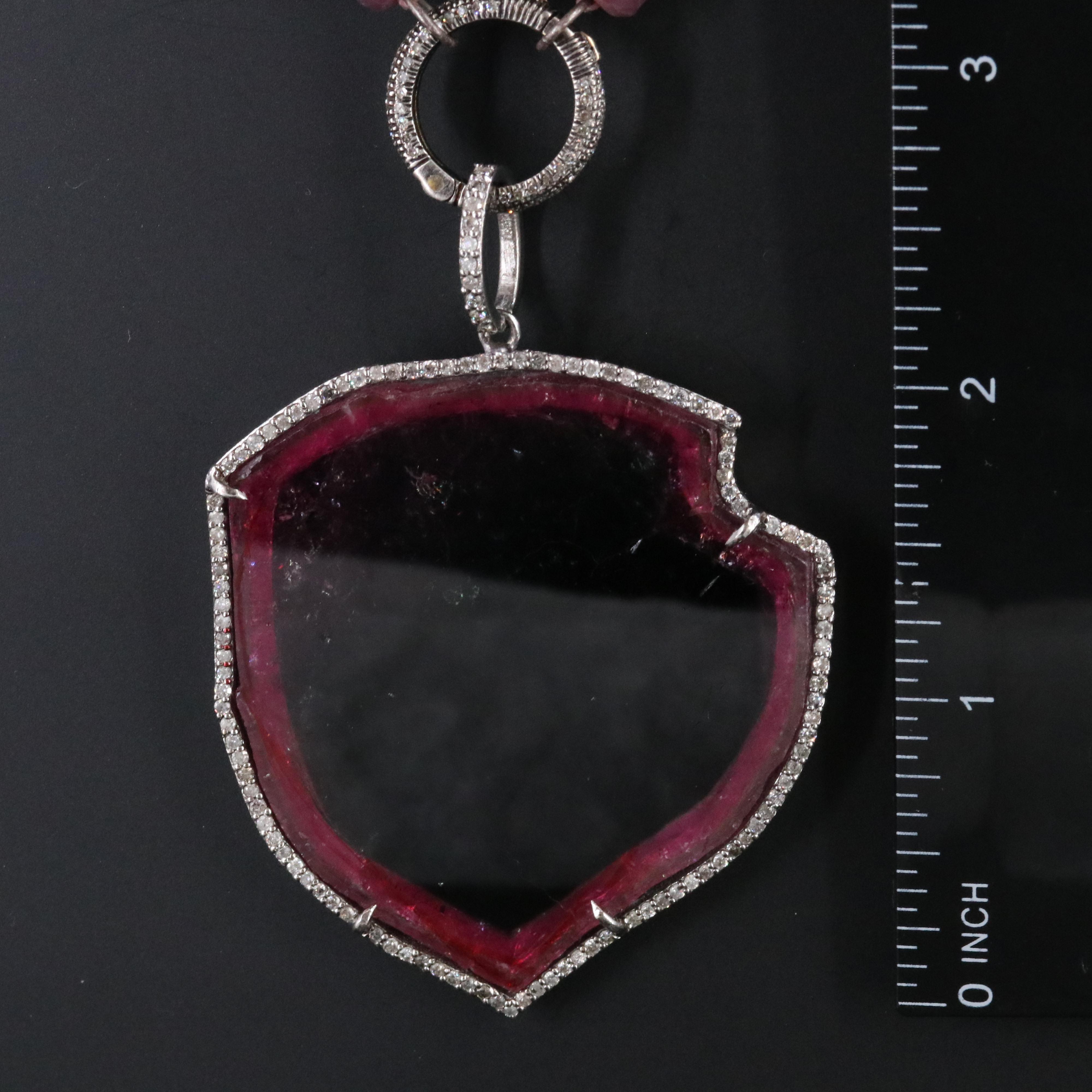 Watermelon Tourmaline Necklace with Diamonds Attributed to Sheryl Lowe