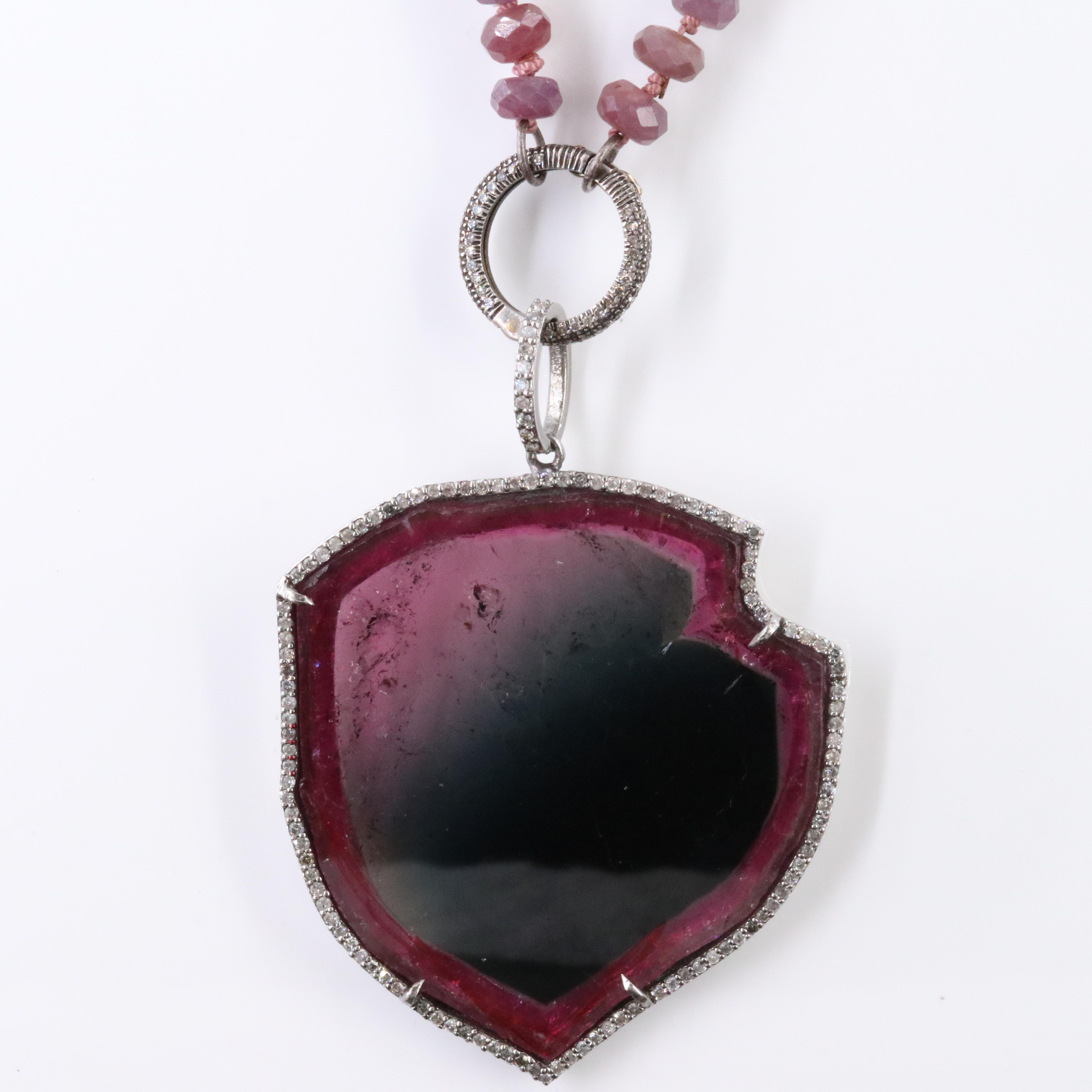 Watermelon Tourmaline Necklace with Diamonds Attributed to Sheryl Lowe