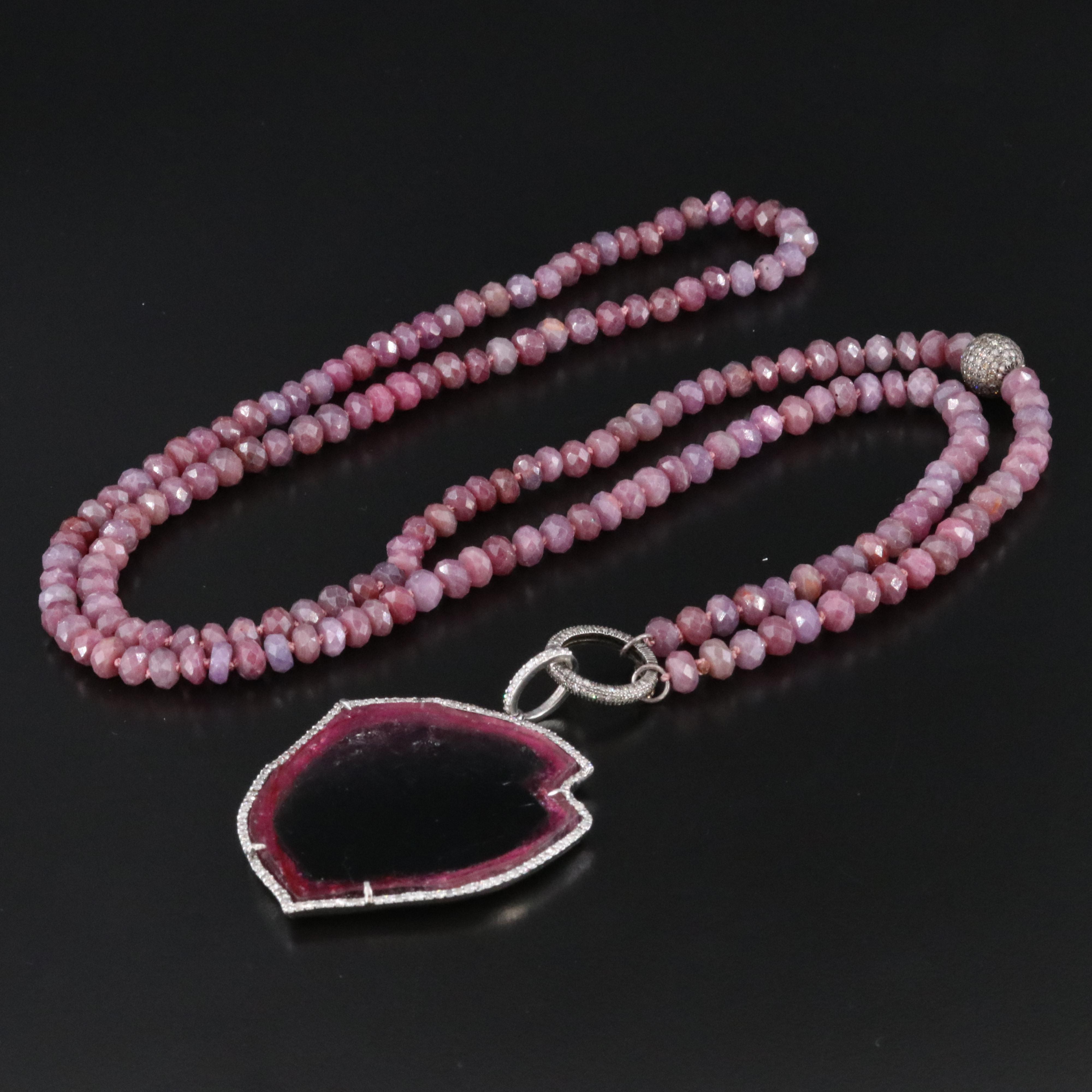 Watermelon Tourmaline Necklace with Diamonds Attributed to Sheryl Lowe