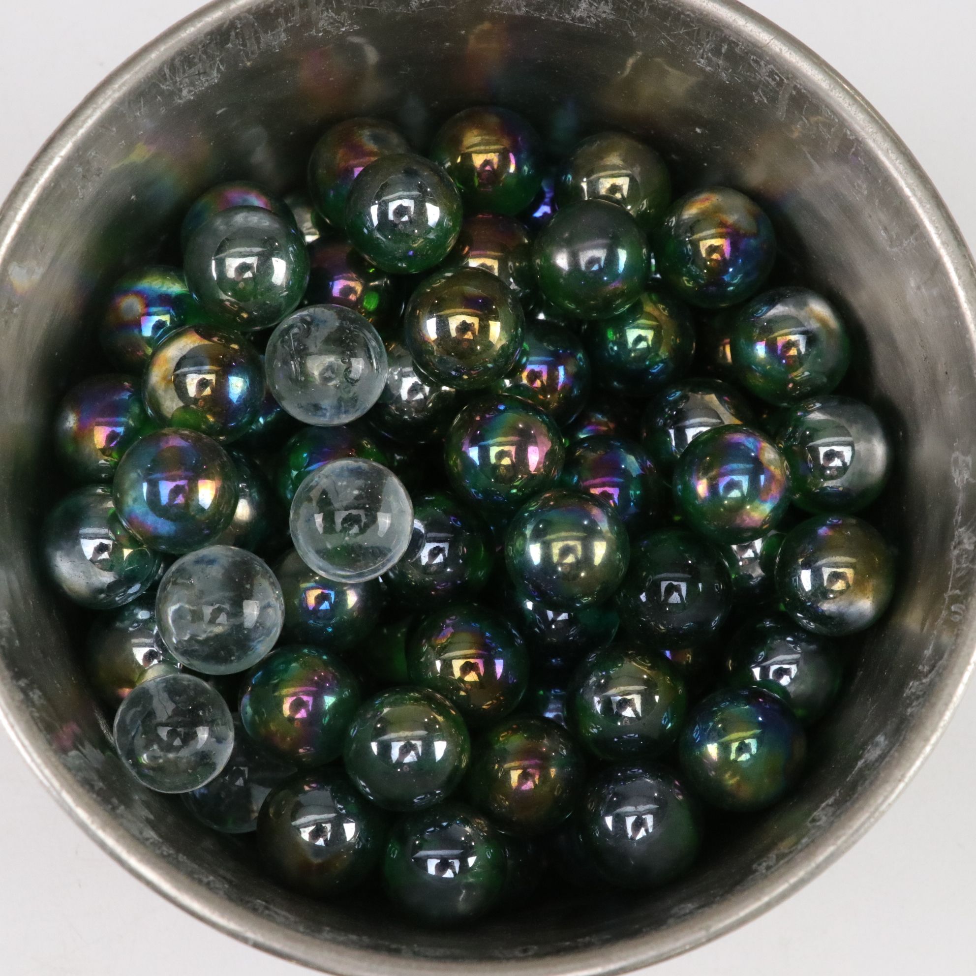 Iridescent Marbles with Political & Souvenir Pin Collection