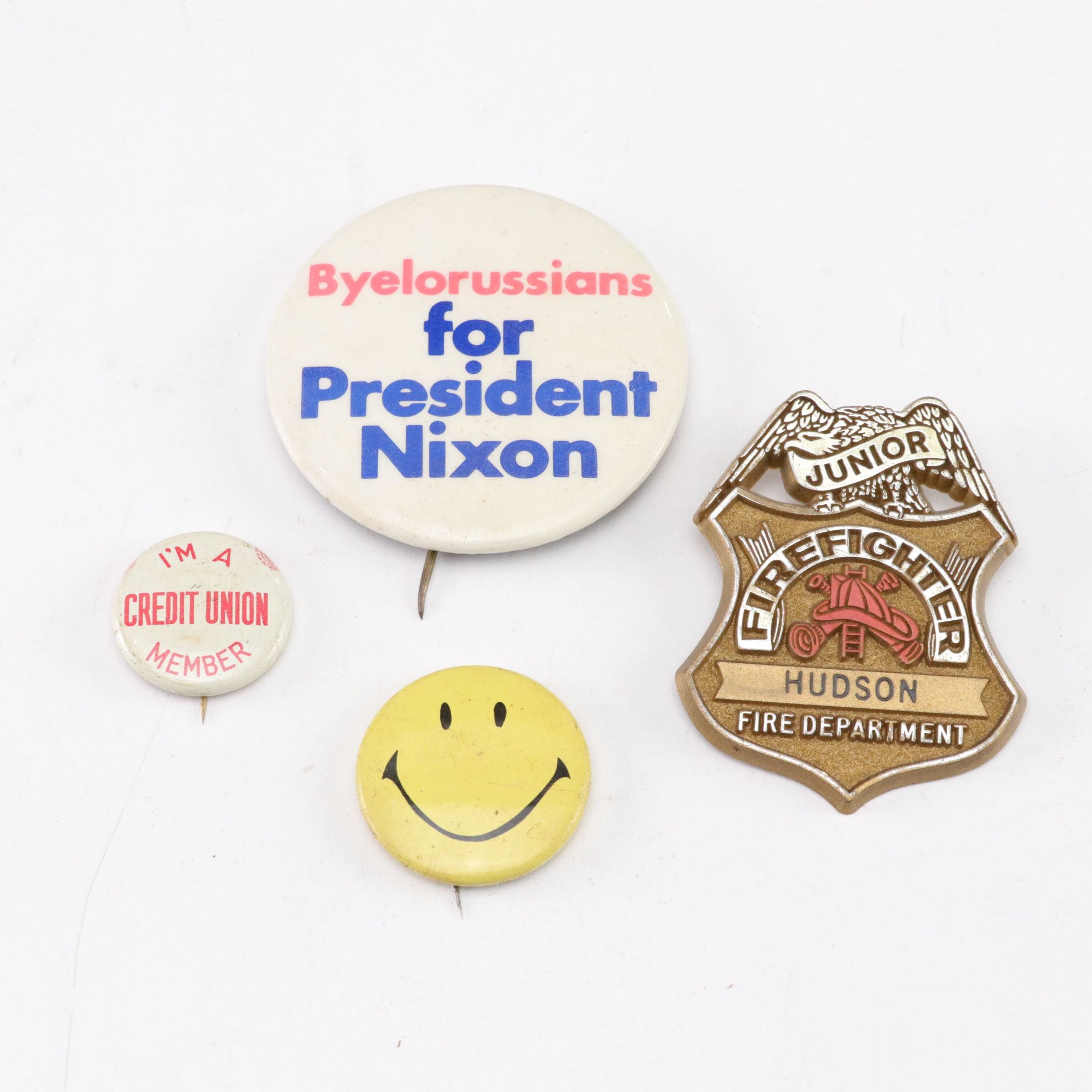 Iridescent Marbles with Political & Souvenir Pin Collection