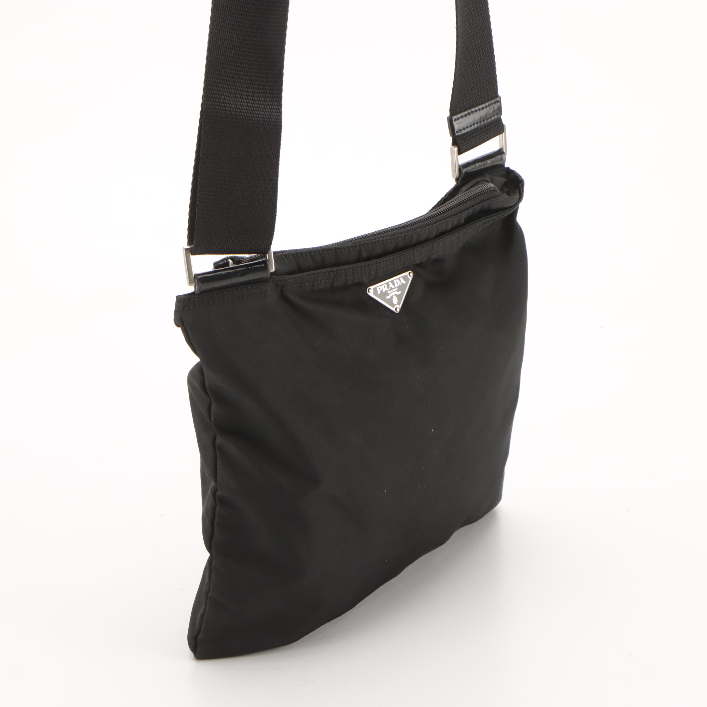 Prada Small Flat Crossbody Bag in Black Tessuto Nylon