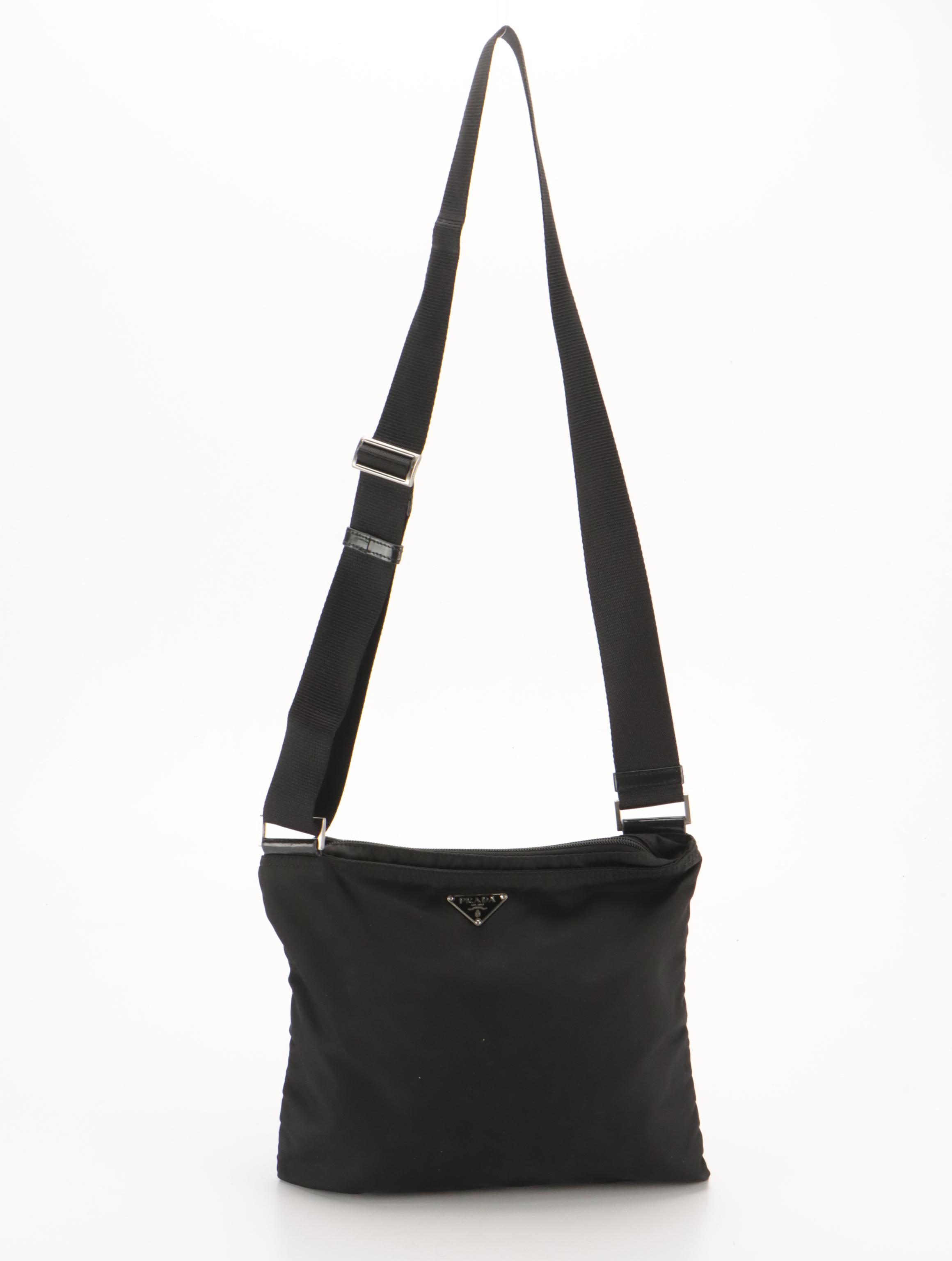 Prada Small Flat Crossbody Bag in Black Tessuto Nylon
