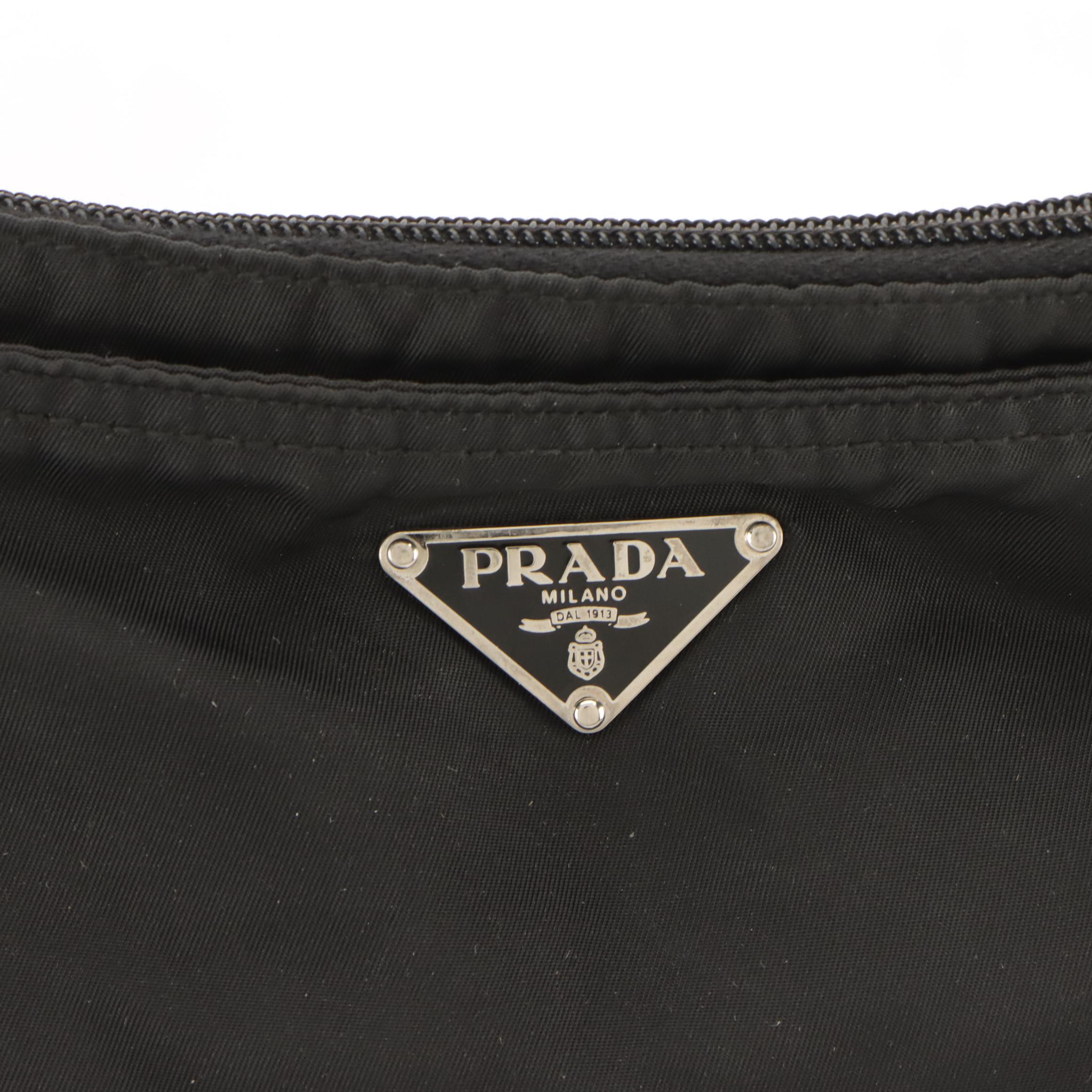 Prada Small Flat Crossbody Bag in Black Tessuto Nylon