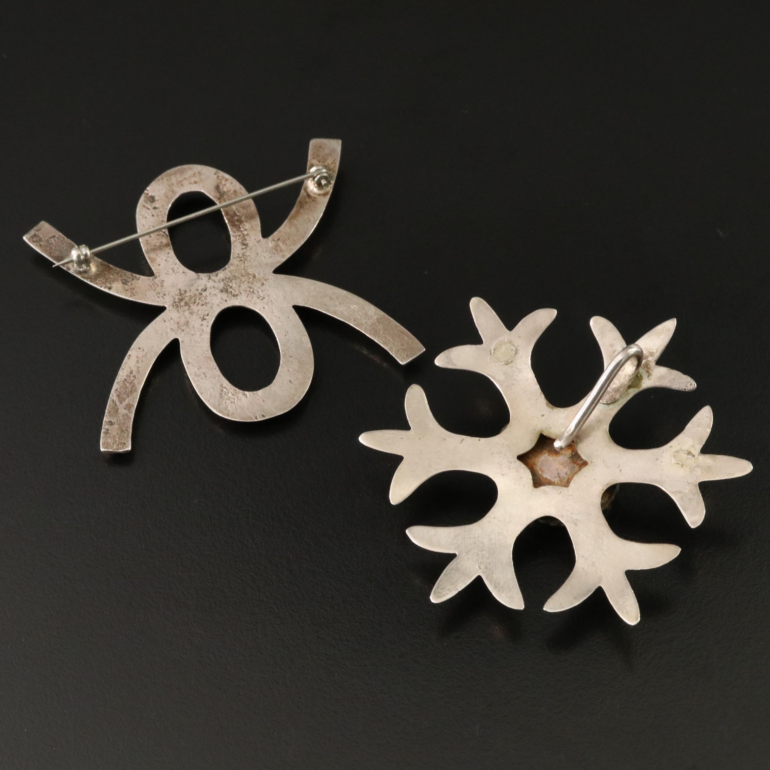 Southwestern Sand Cast 850 Silver Turquoise Pendant & Sterling Brooch