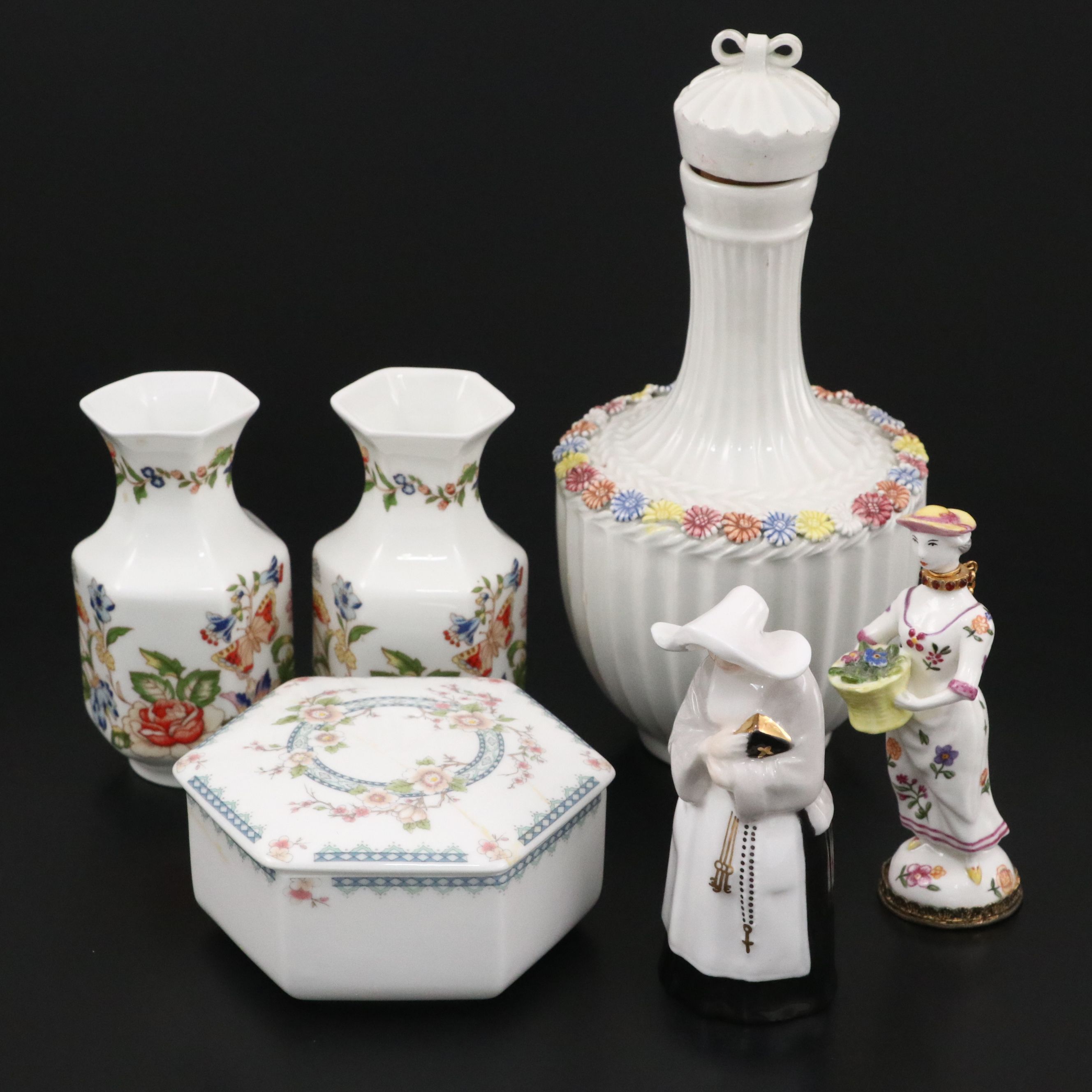 Halcyon Days Figural Perfume Bottle with Aynsley and Other Decor