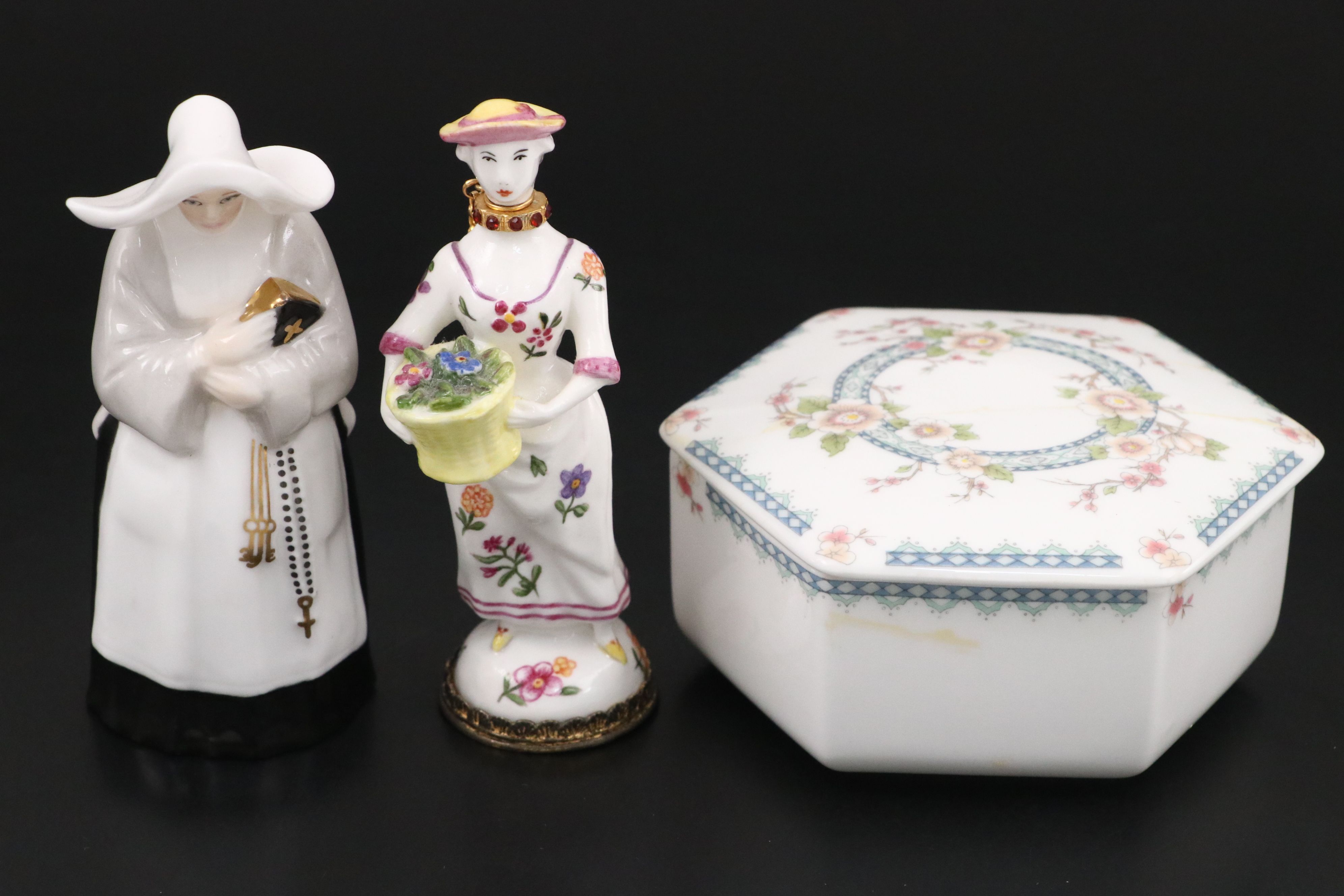 Halcyon Days Figural Perfume Bottle with Aynsley and Other Decor