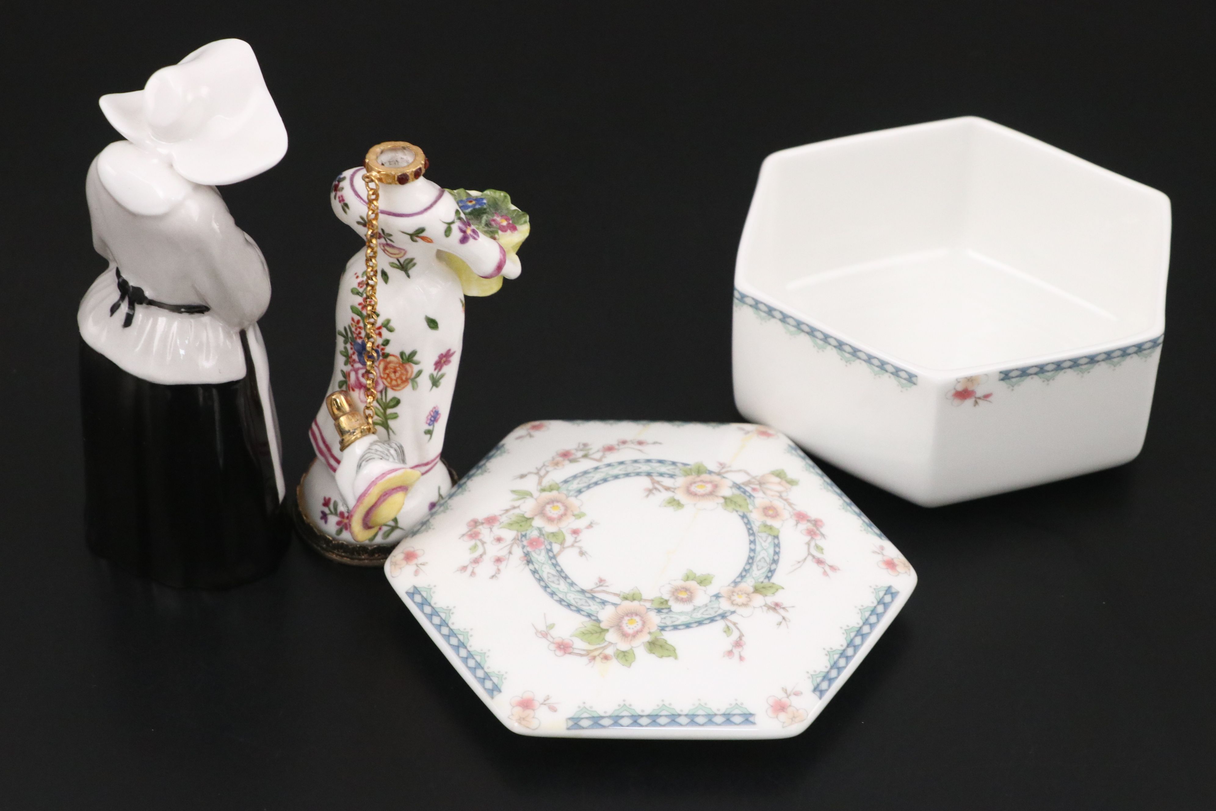 Halcyon Days Figural Perfume Bottle with Aynsley and Other Decor