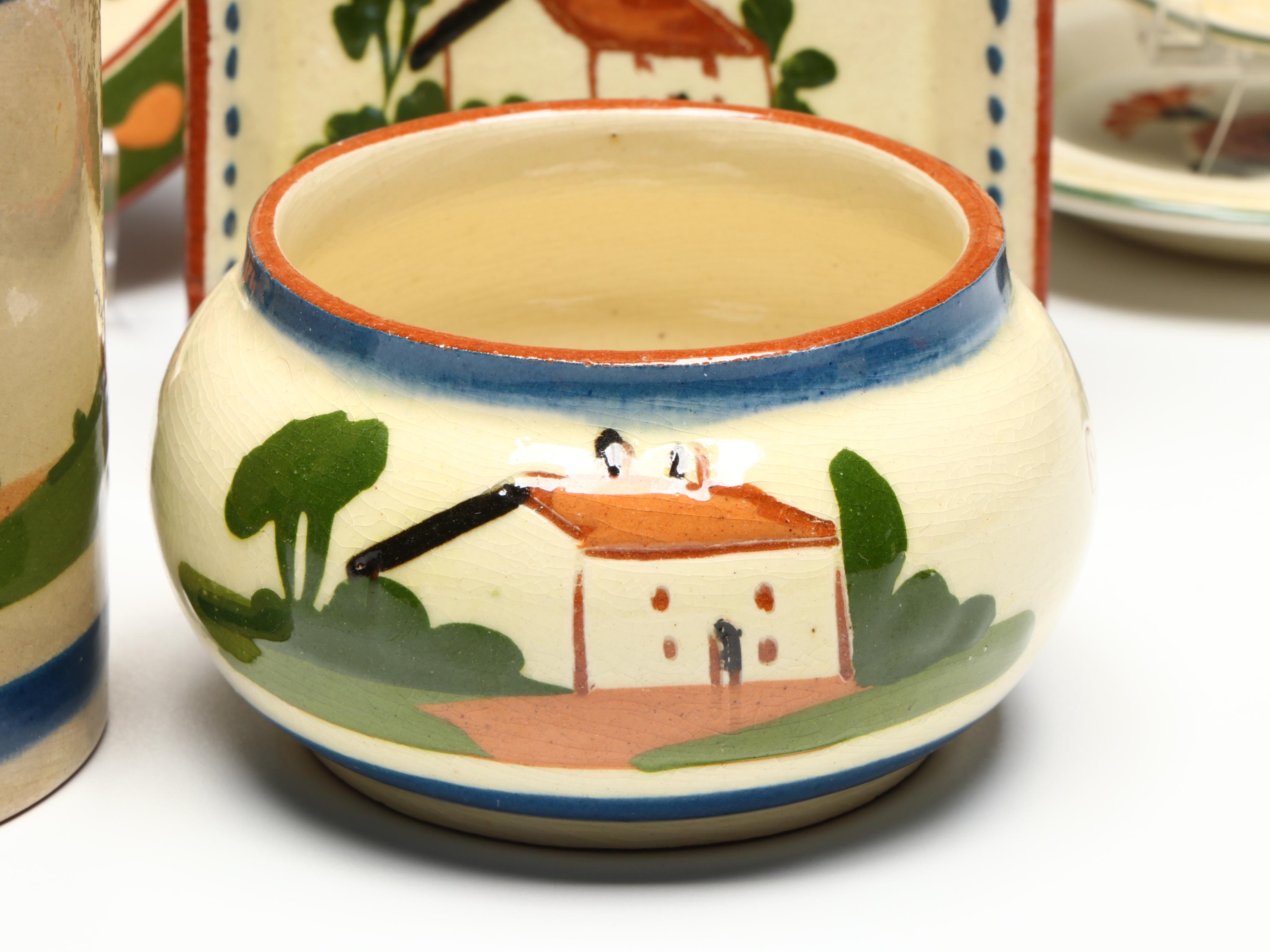 English Torquay Motto Ware Tableware with Aluminia "Morgenfrue" Plates