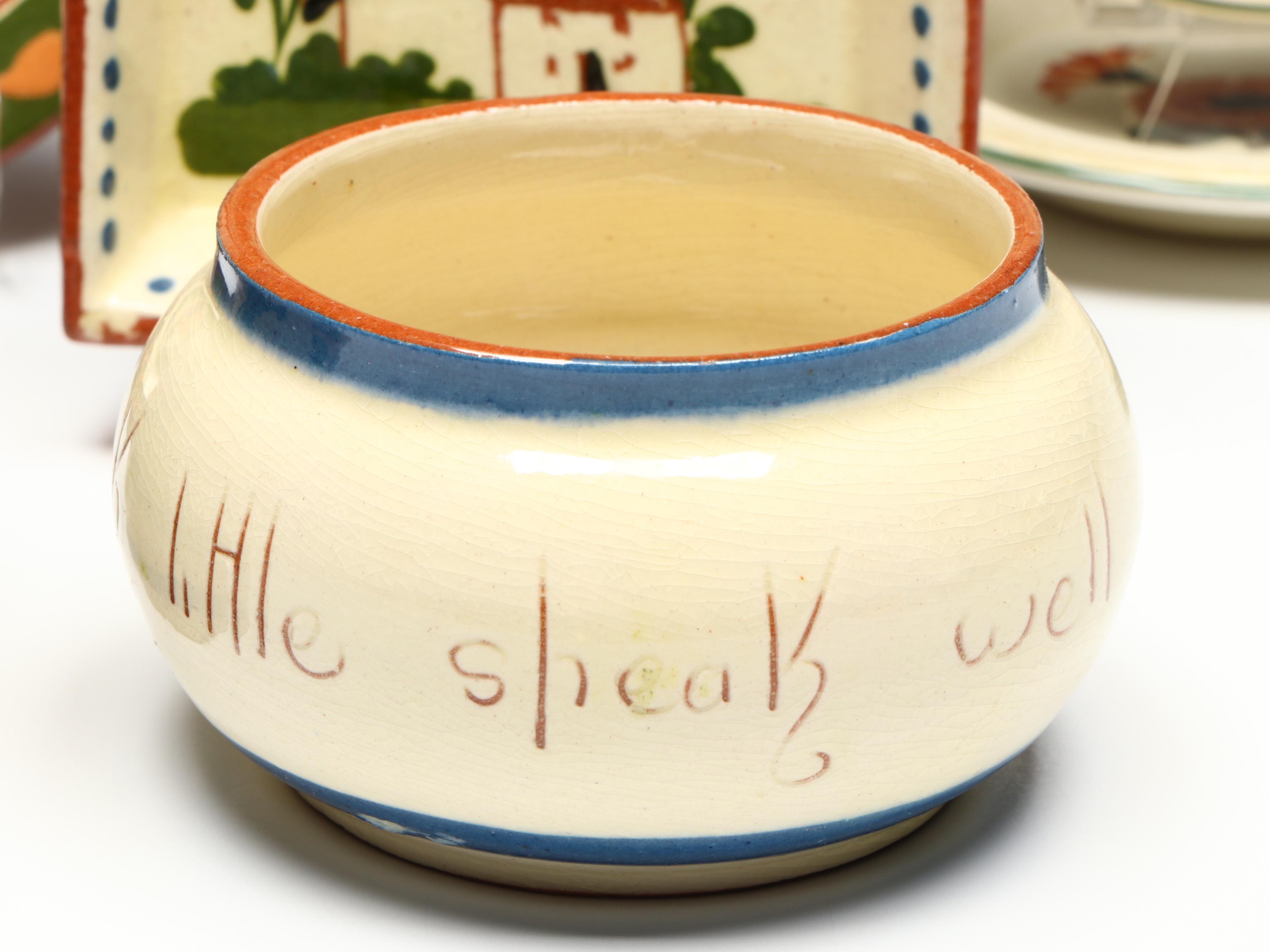 English Torquay Motto Ware Tableware with Aluminia "Morgenfrue" Plates