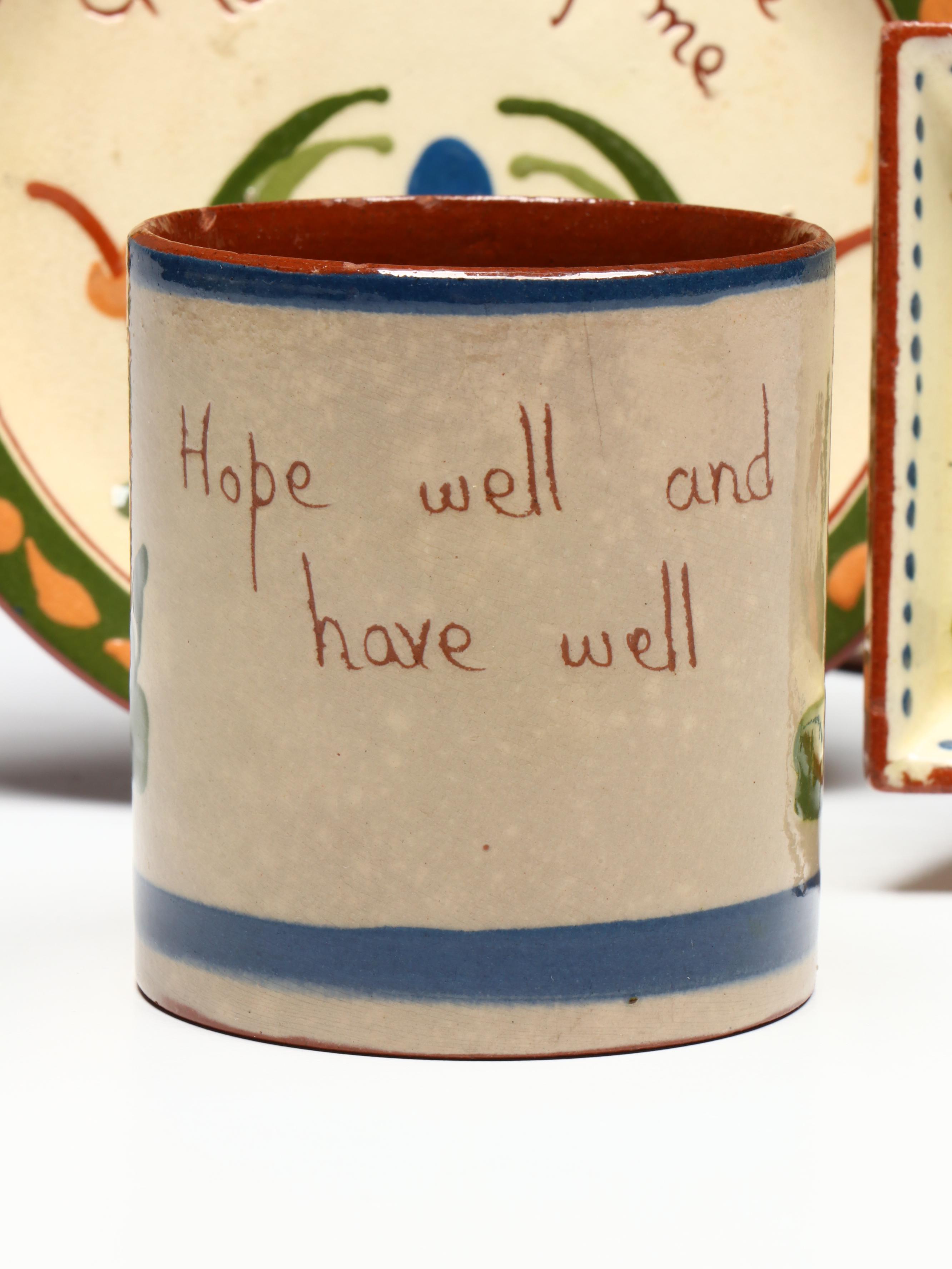 English Torquay Motto Ware Tableware with Aluminia "Morgenfrue" Plates