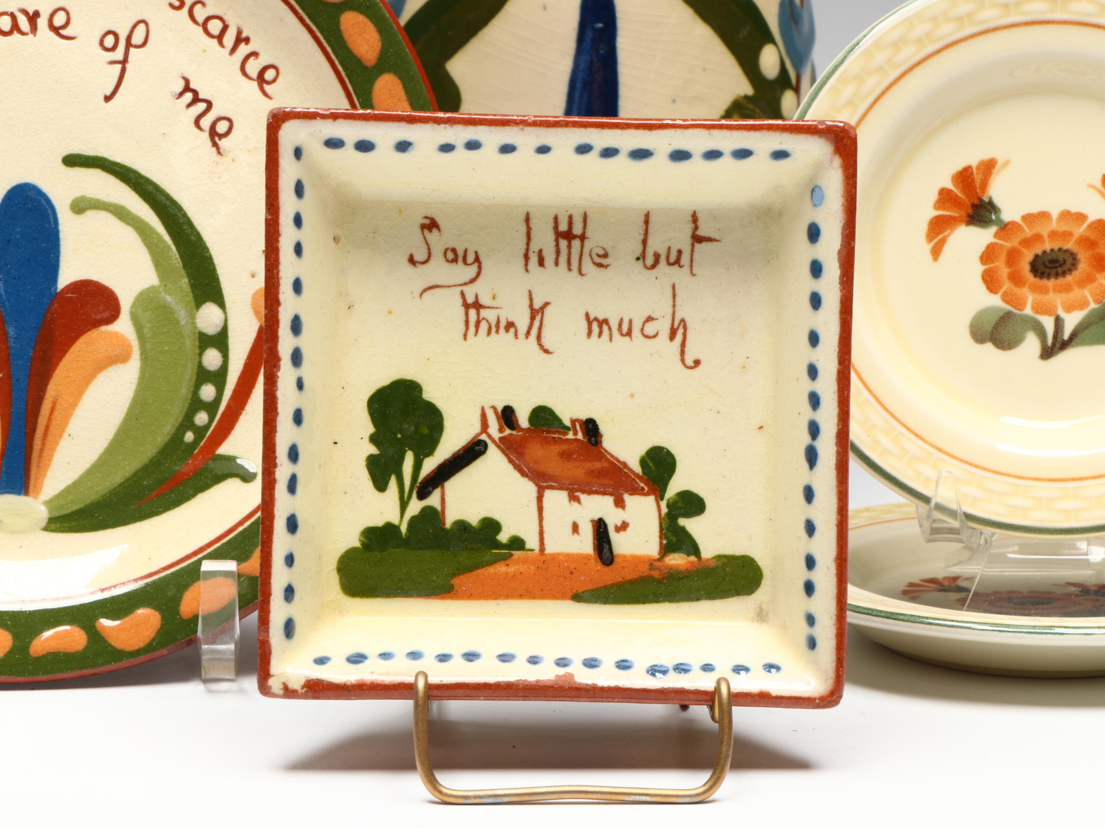 English Torquay Motto Ware Tableware with Aluminia "Morgenfrue" Plates