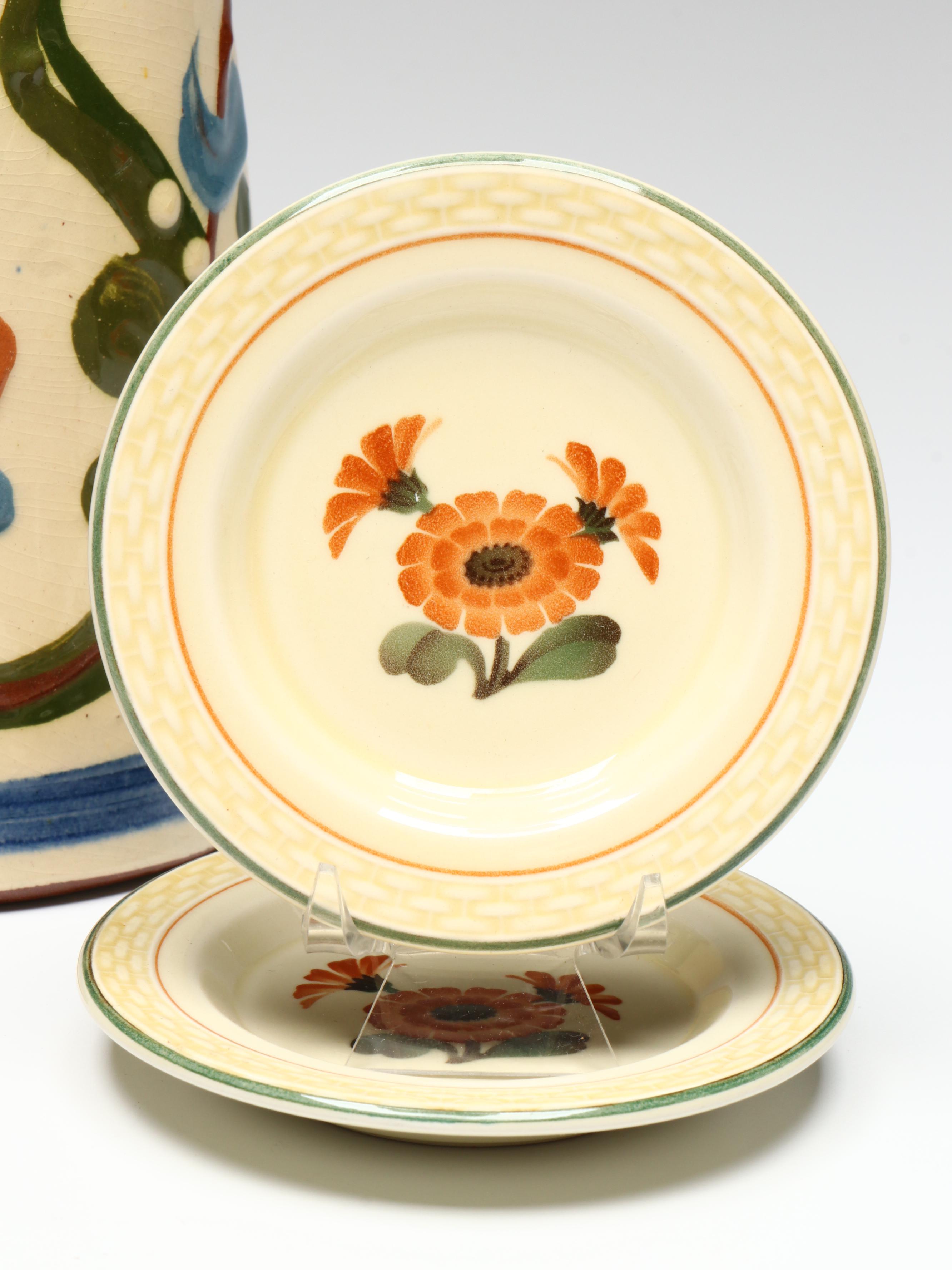 English Torquay Motto Ware Tableware with Aluminia "Morgenfrue" Plates