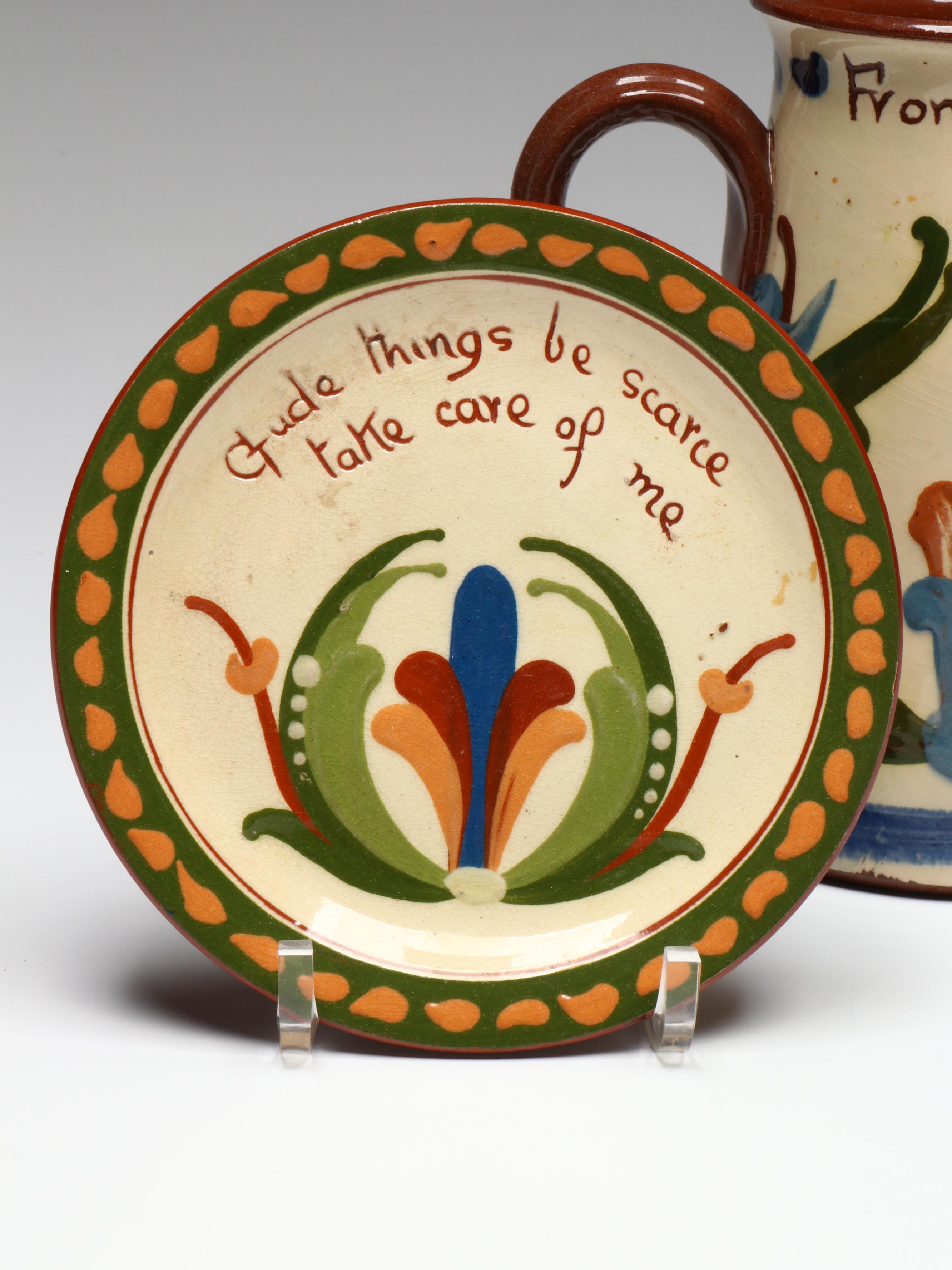 English Torquay Motto Ware Tableware with Aluminia "Morgenfrue" Plates