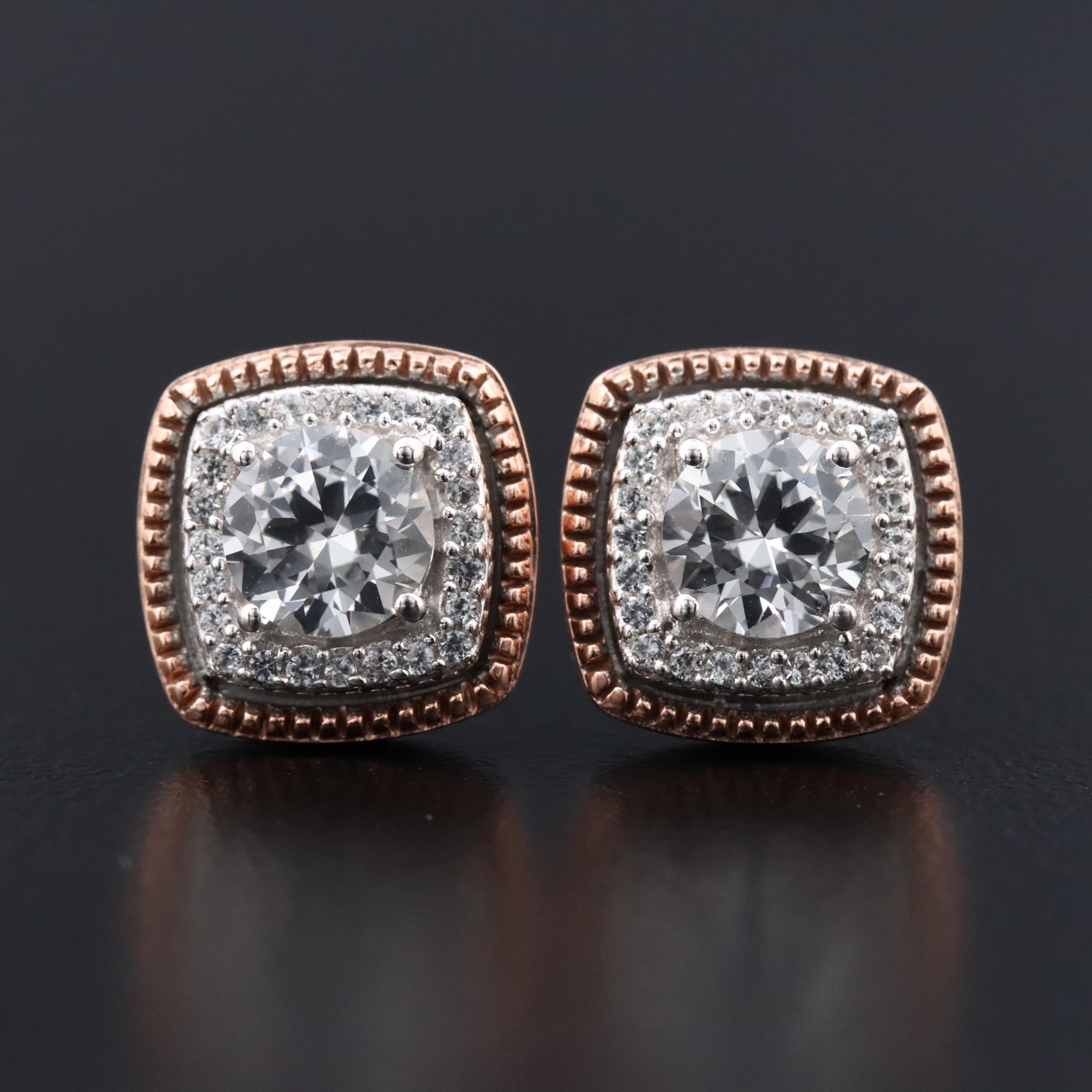 Sterling Sapphire Stud Earrings with 10K Rose Gold Accents