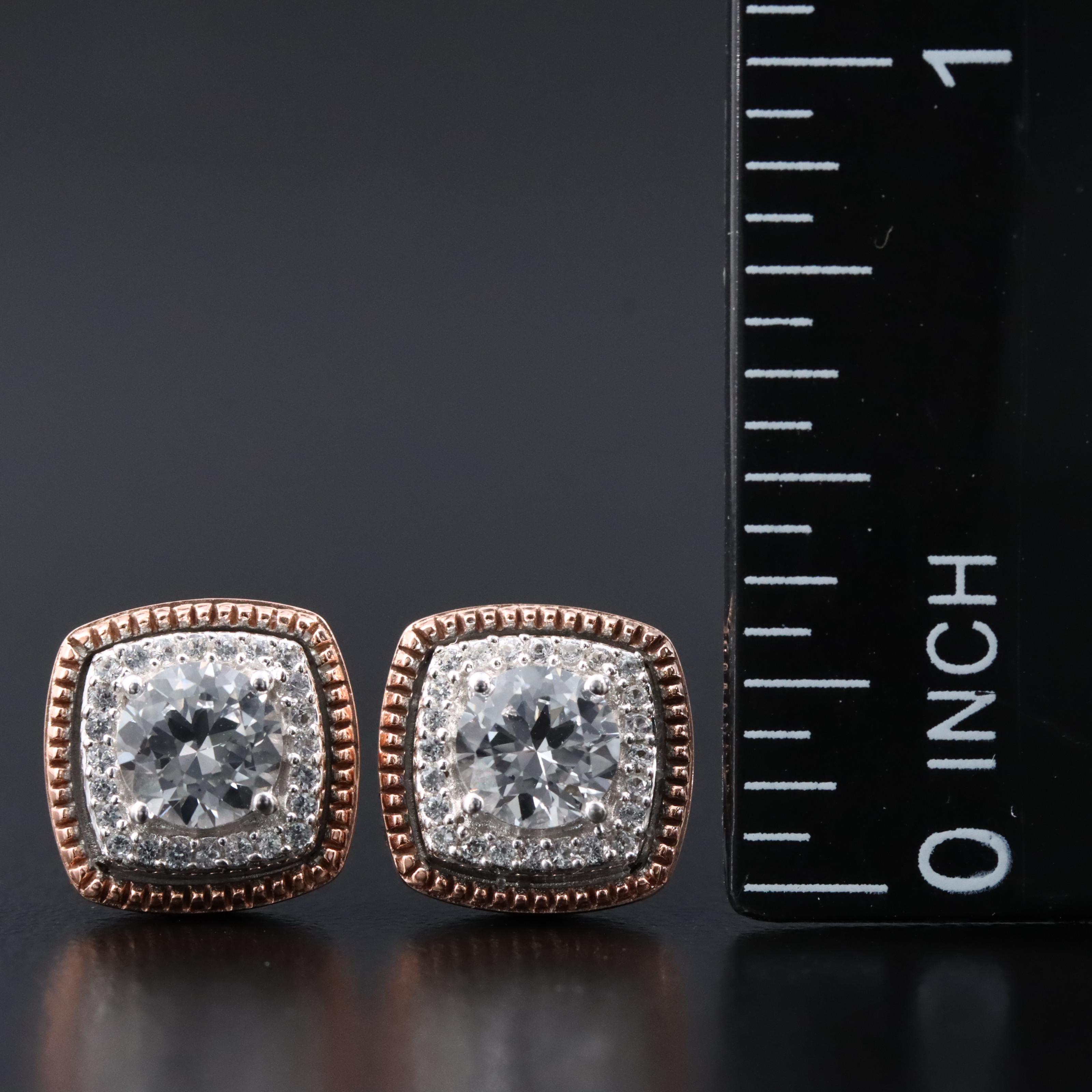 Sterling Sapphire Stud Earrings with 10K Rose Gold Accents