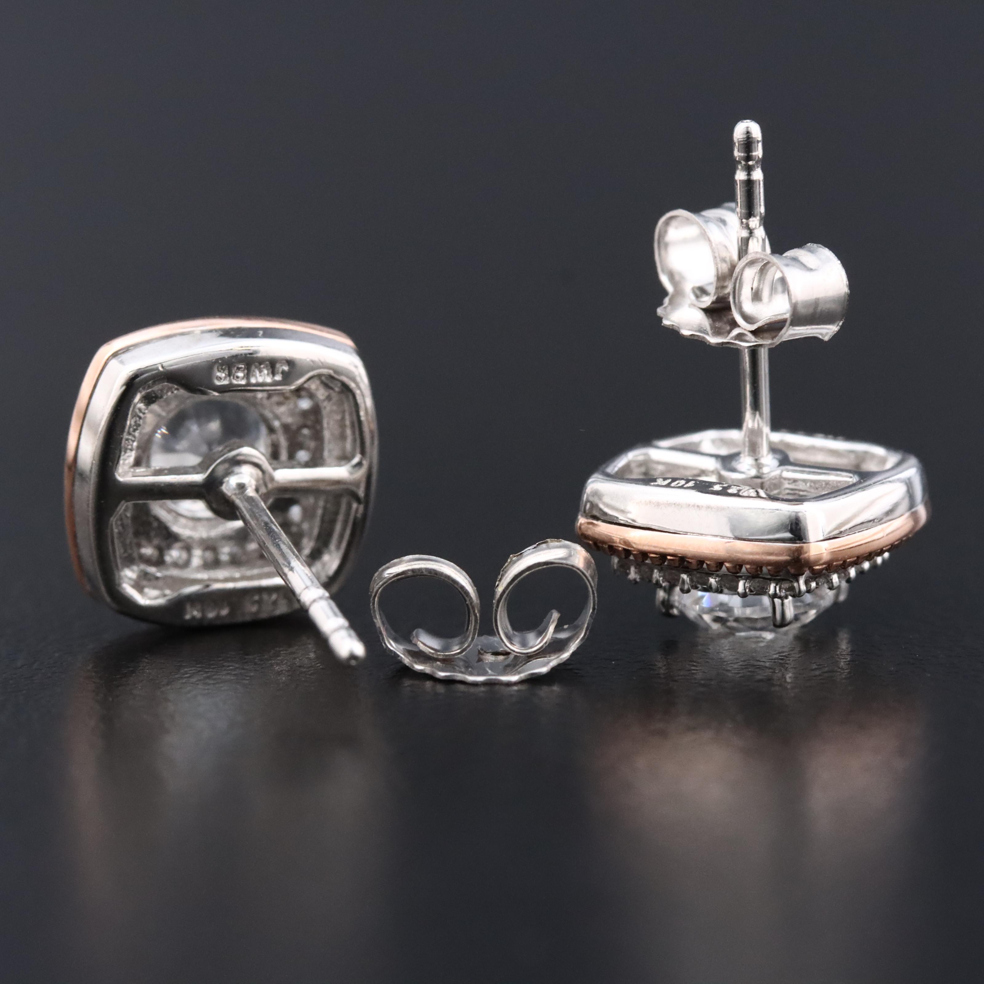 Sterling Sapphire Stud Earrings with 10K Rose Gold Accents