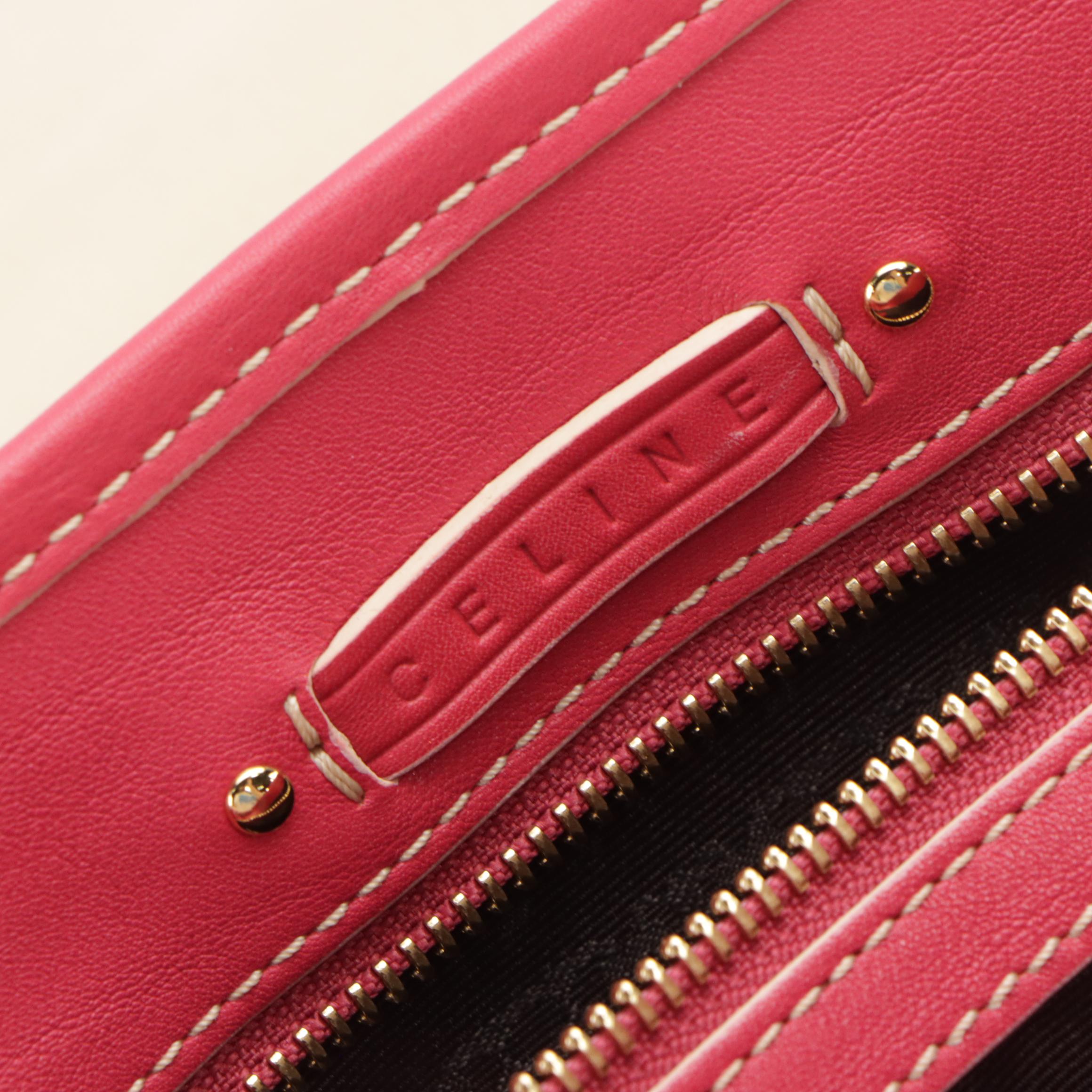 Celine Triomphe Flap Satchel Bag in Natural Canvas and Pink Leather Trim