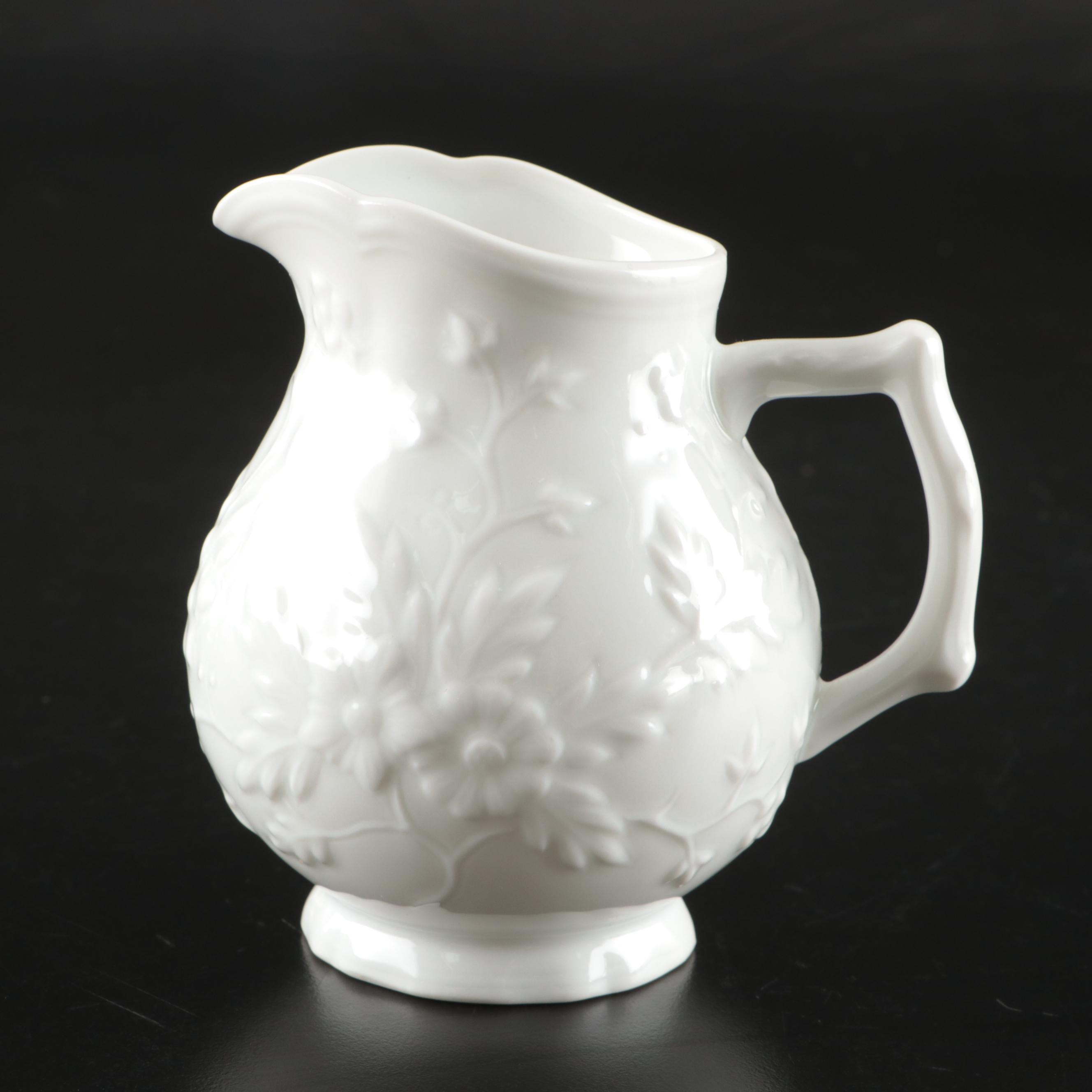 Raynaud Ceralene "Hawthorne" French Porcelain Salad Plates, Teacups and Creamer