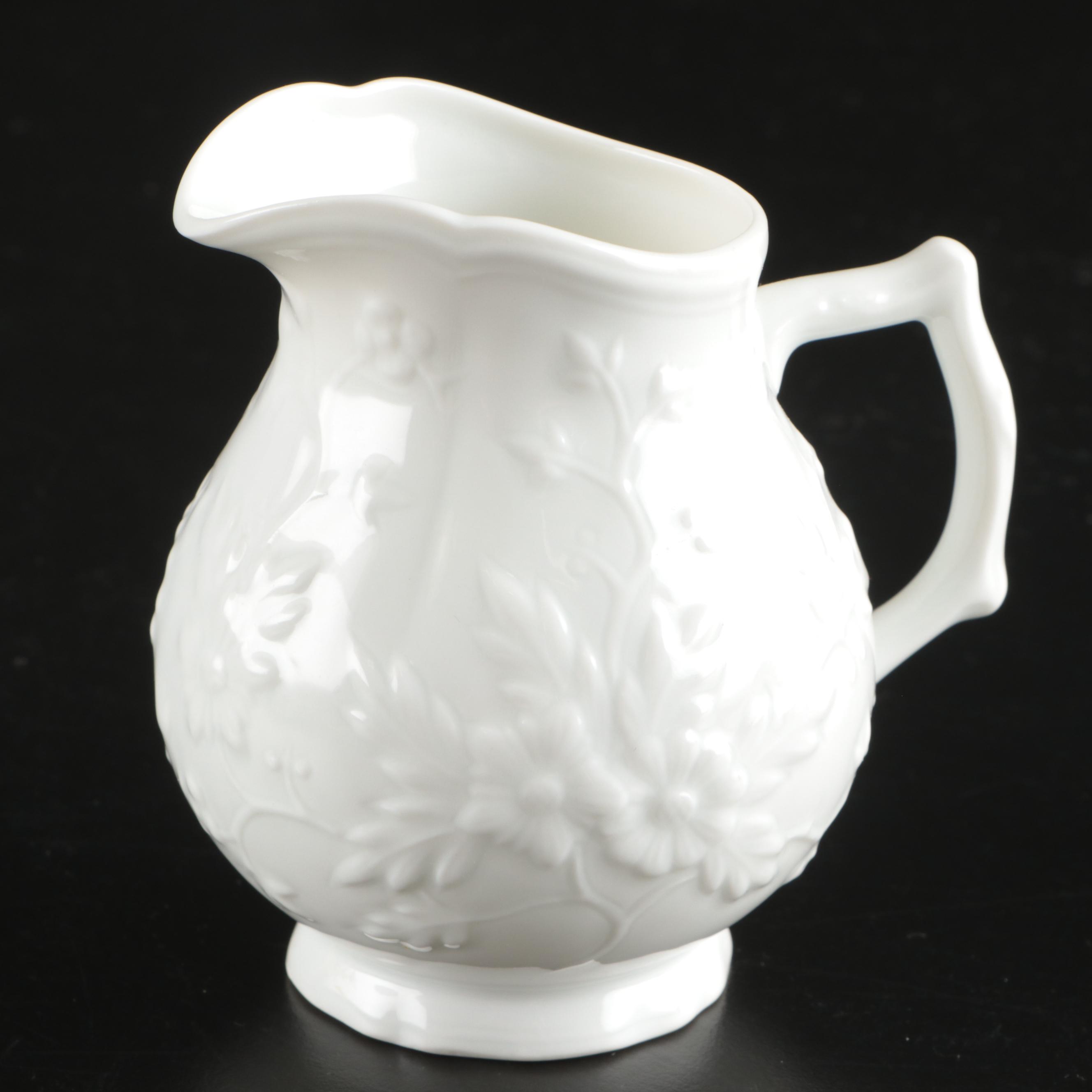 Raynaud Ceralene "Hawthorne" French Porcelain Salad Plates, Teacups and Creamer