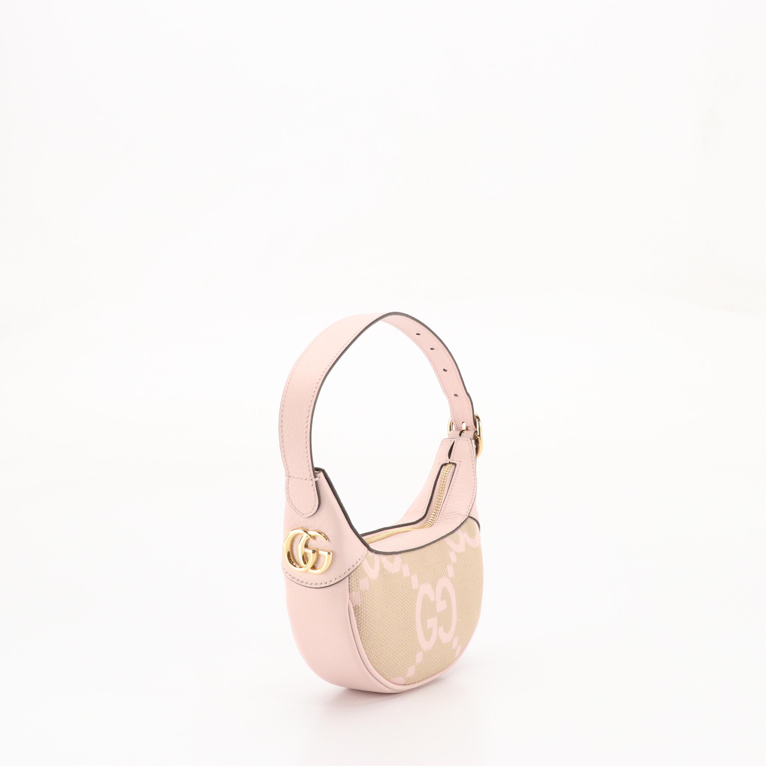 Gucci Mini Ophidia Bag in Jumbo GG Canvas and Baby Pink Leather Trim, With Box