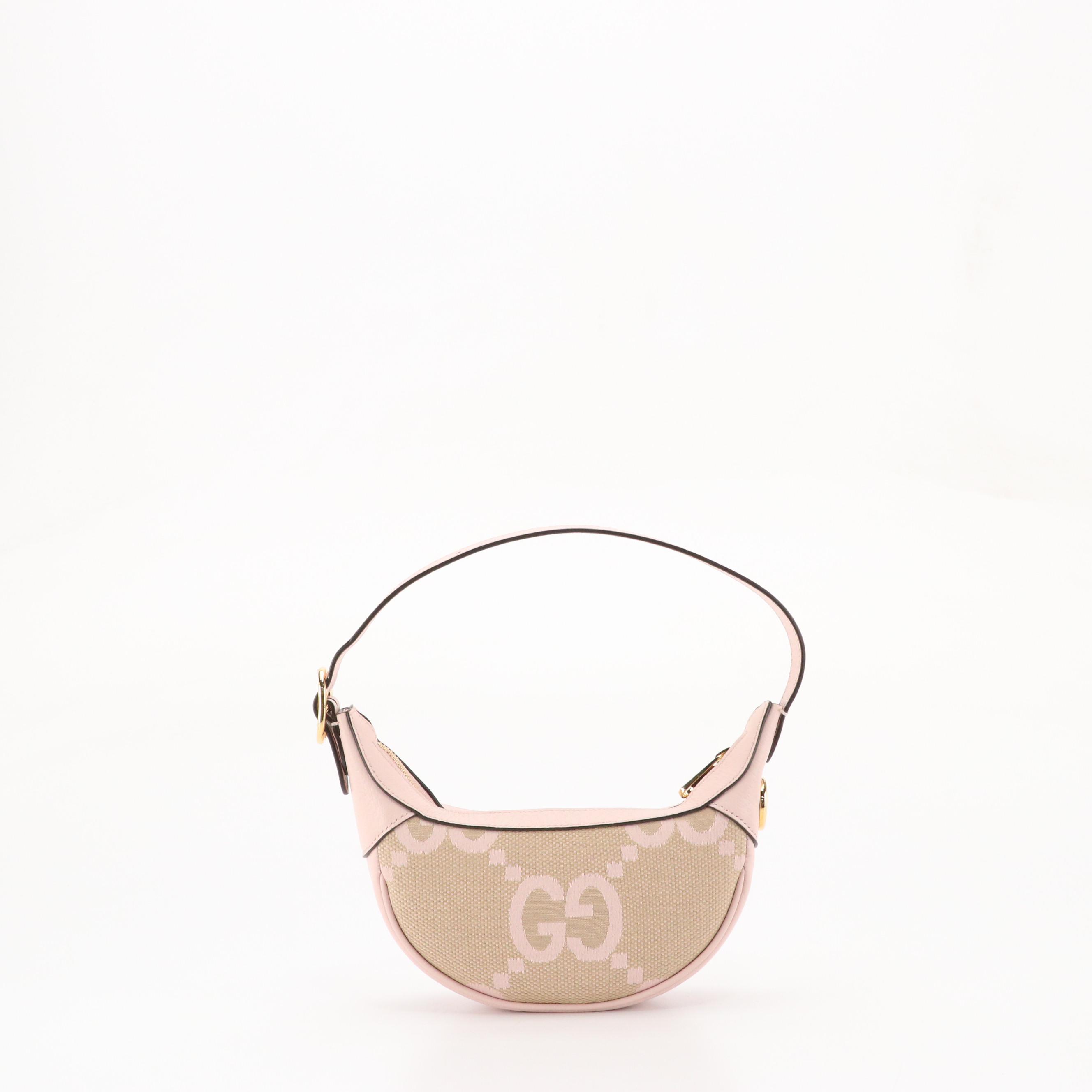 Gucci Mini Ophidia Bag in Jumbo GG Canvas and Baby Pink Leather Trim, With Box