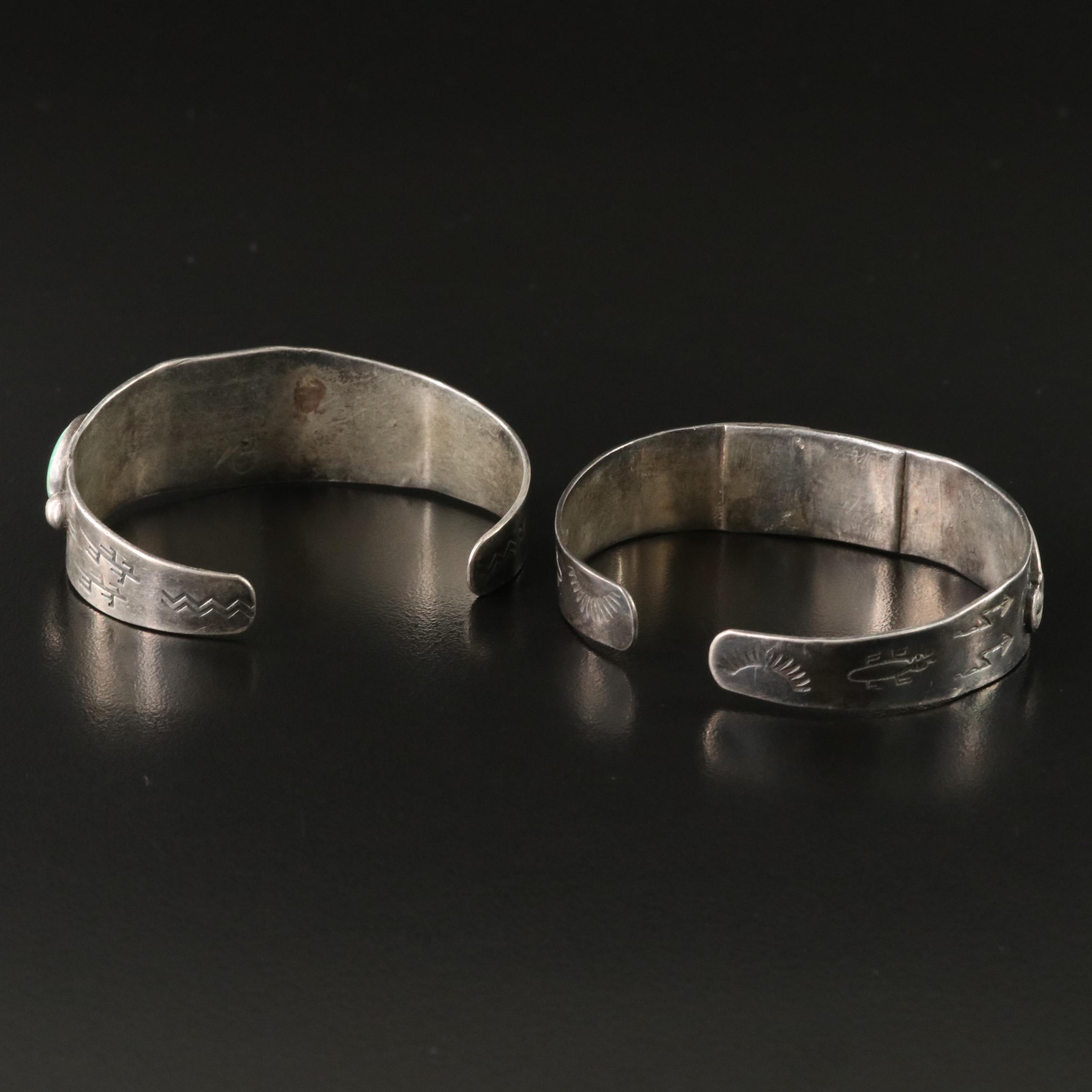 Southwestern Fred Harvey Style Sterling and Turquoise Cuff Bracelets