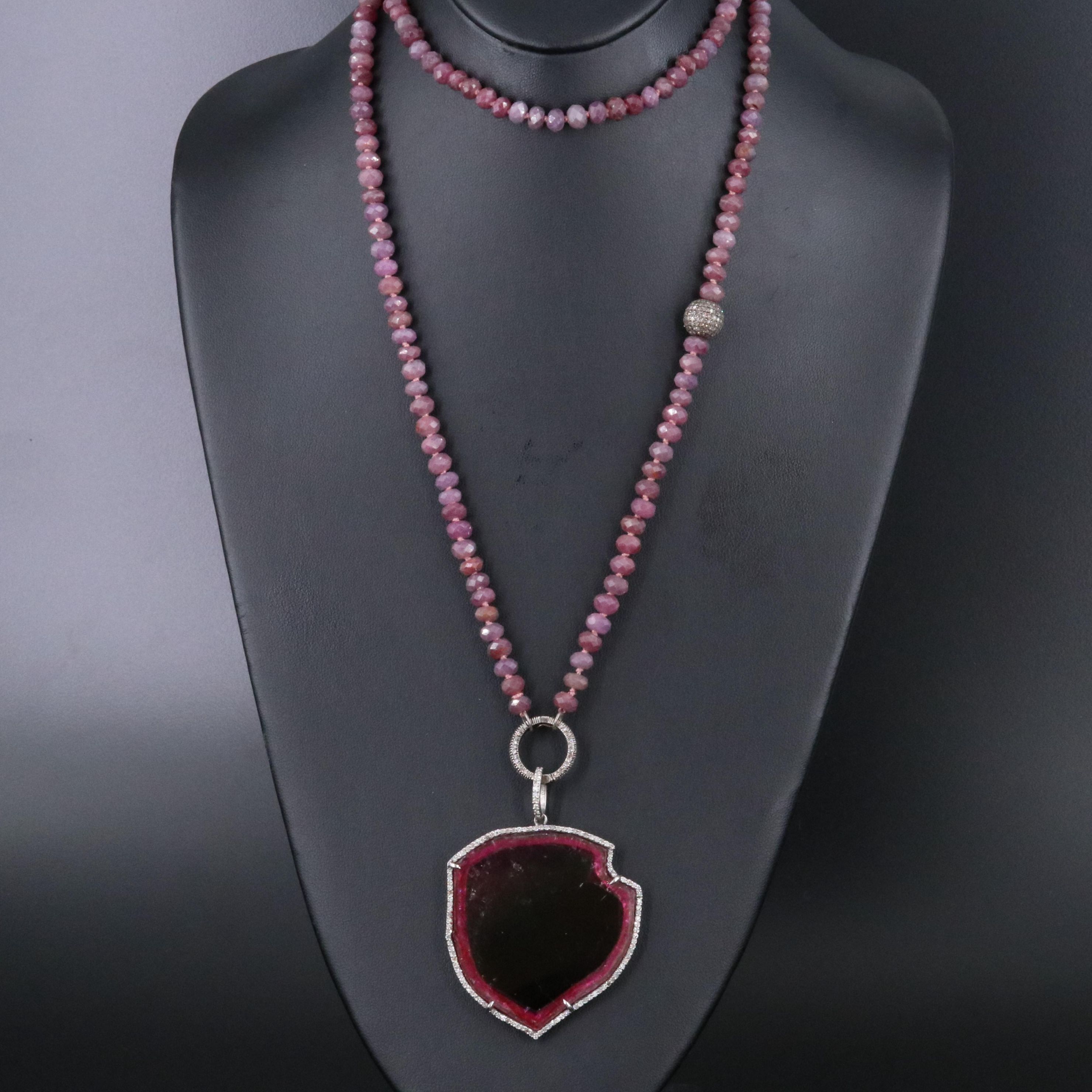 Watermelon Tourmaline Necklace with Diamonds Attributed to Sheryl Lowe