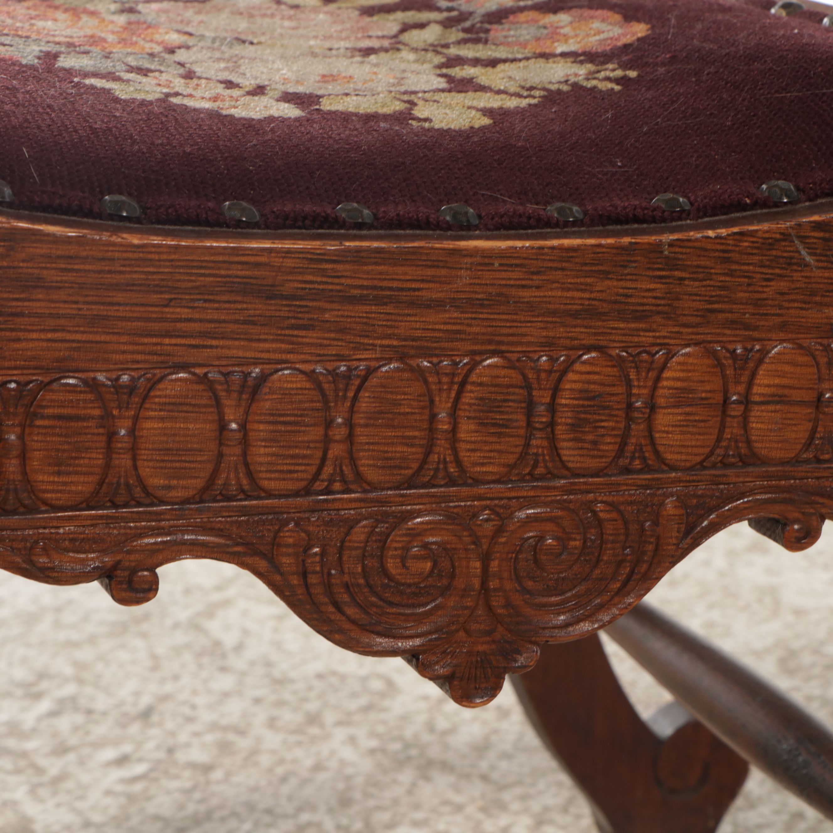Carved Oak Dante Chair with Floral Needlepoint Seat