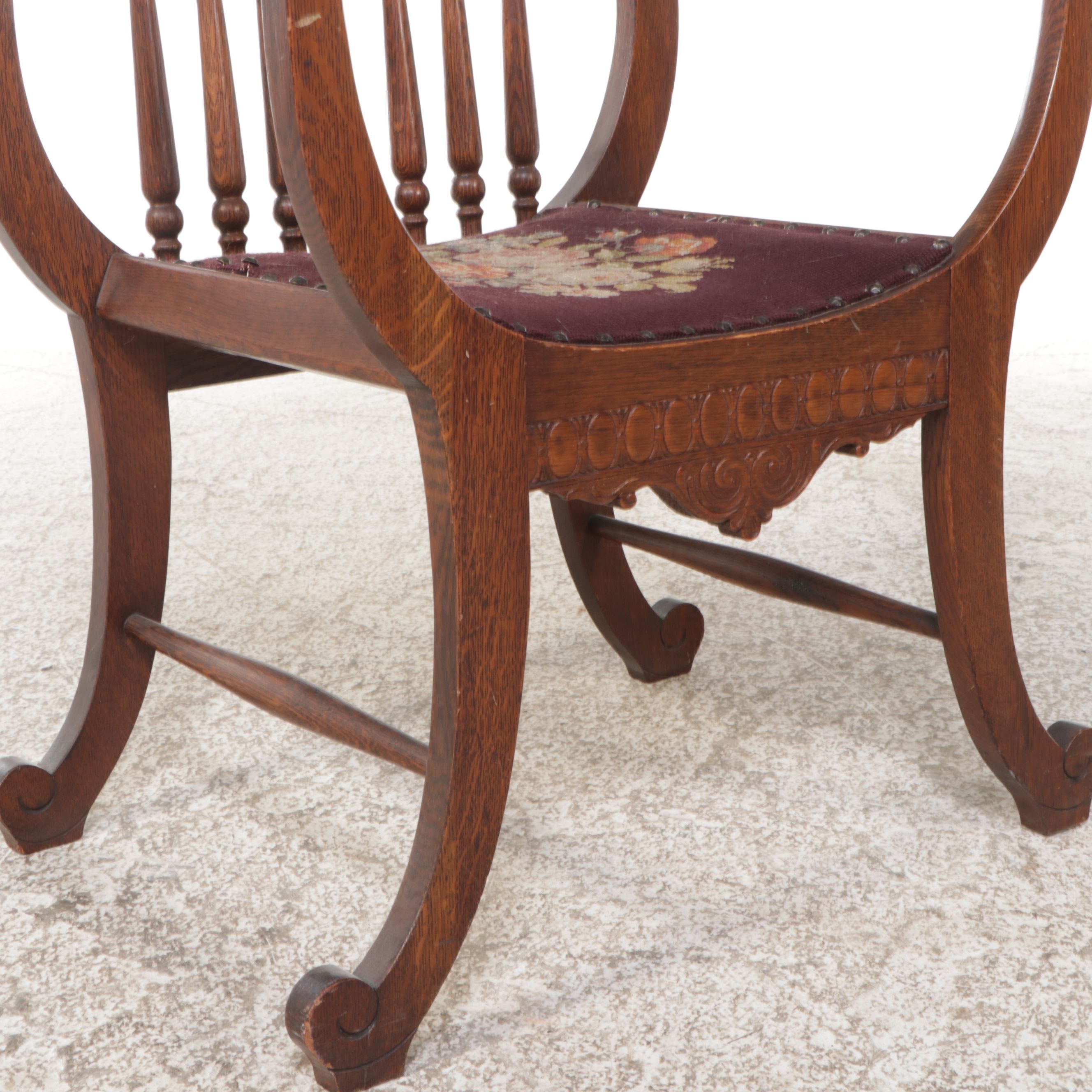 Carved Oak Dante Chair with Floral Needlepoint Seat