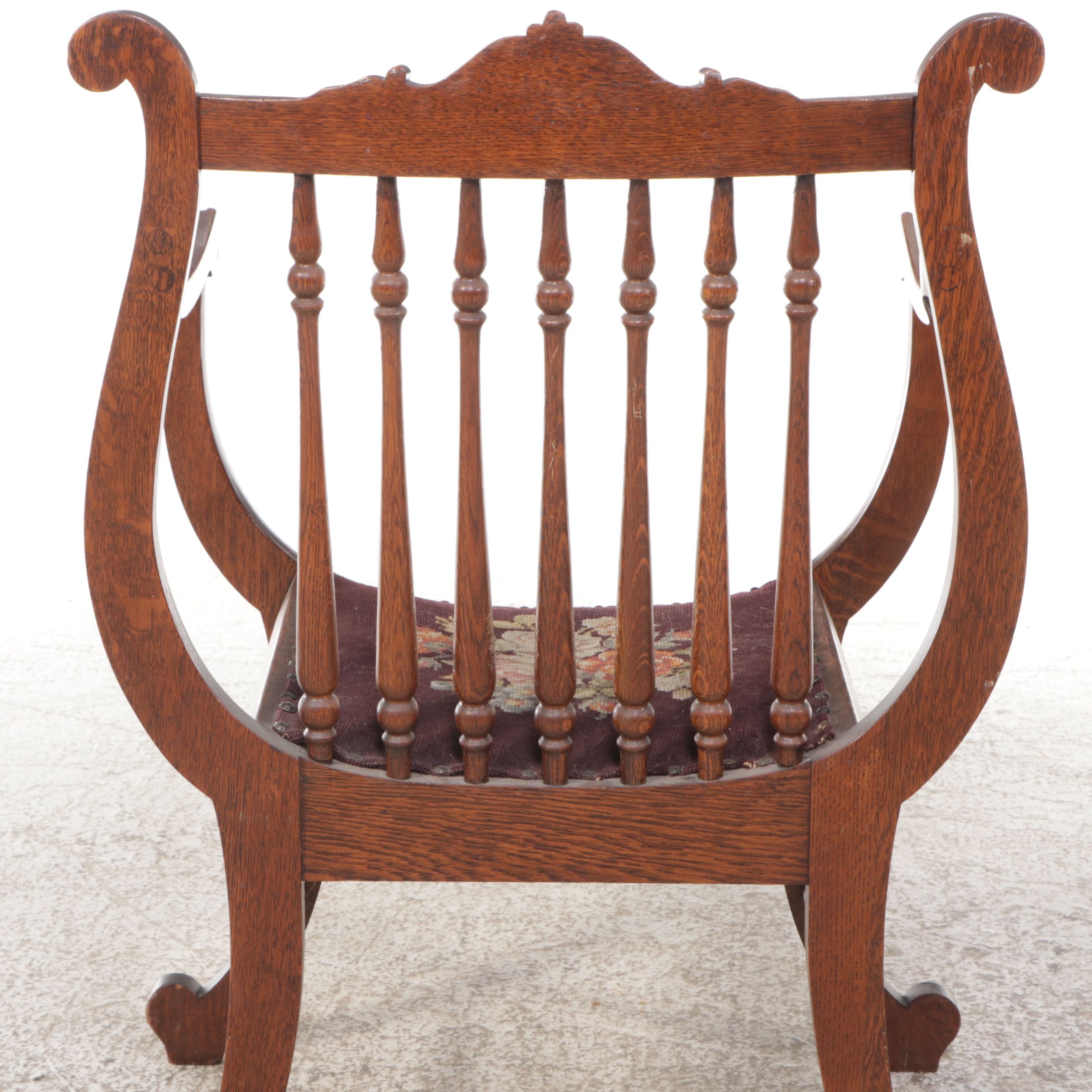 Carved Oak Dante Chair with Floral Needlepoint Seat