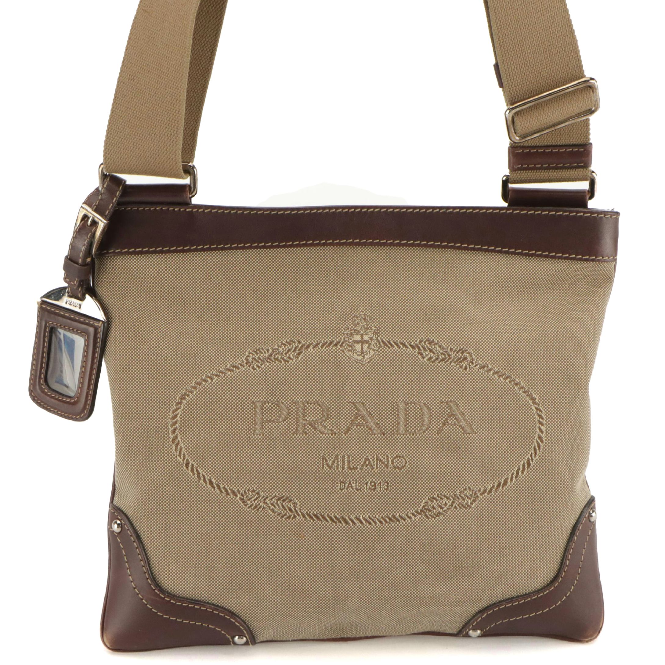 Prada Canapa Logo Canvas and Leather Crossbody Bag