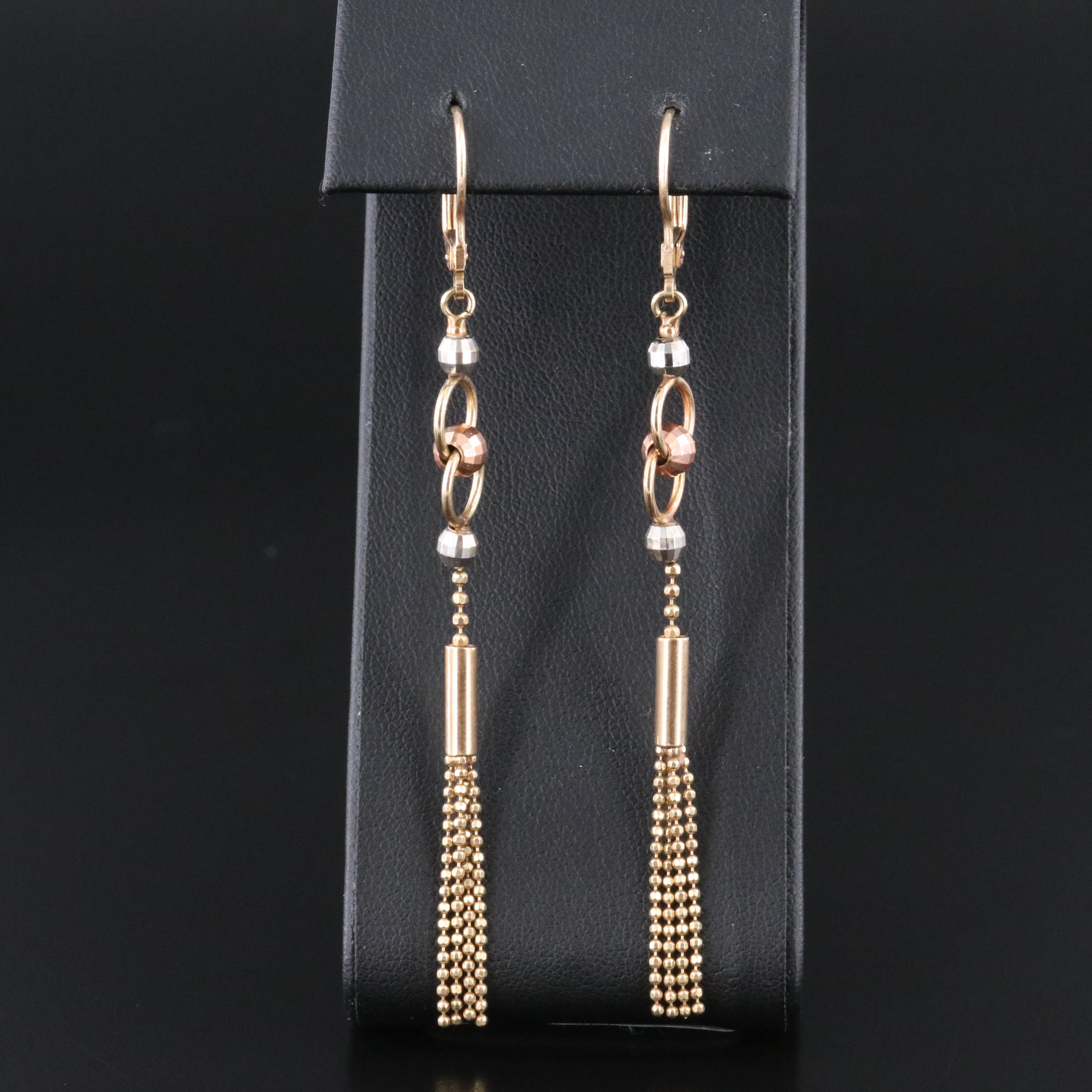10K Tri-Color Drop Earrings
