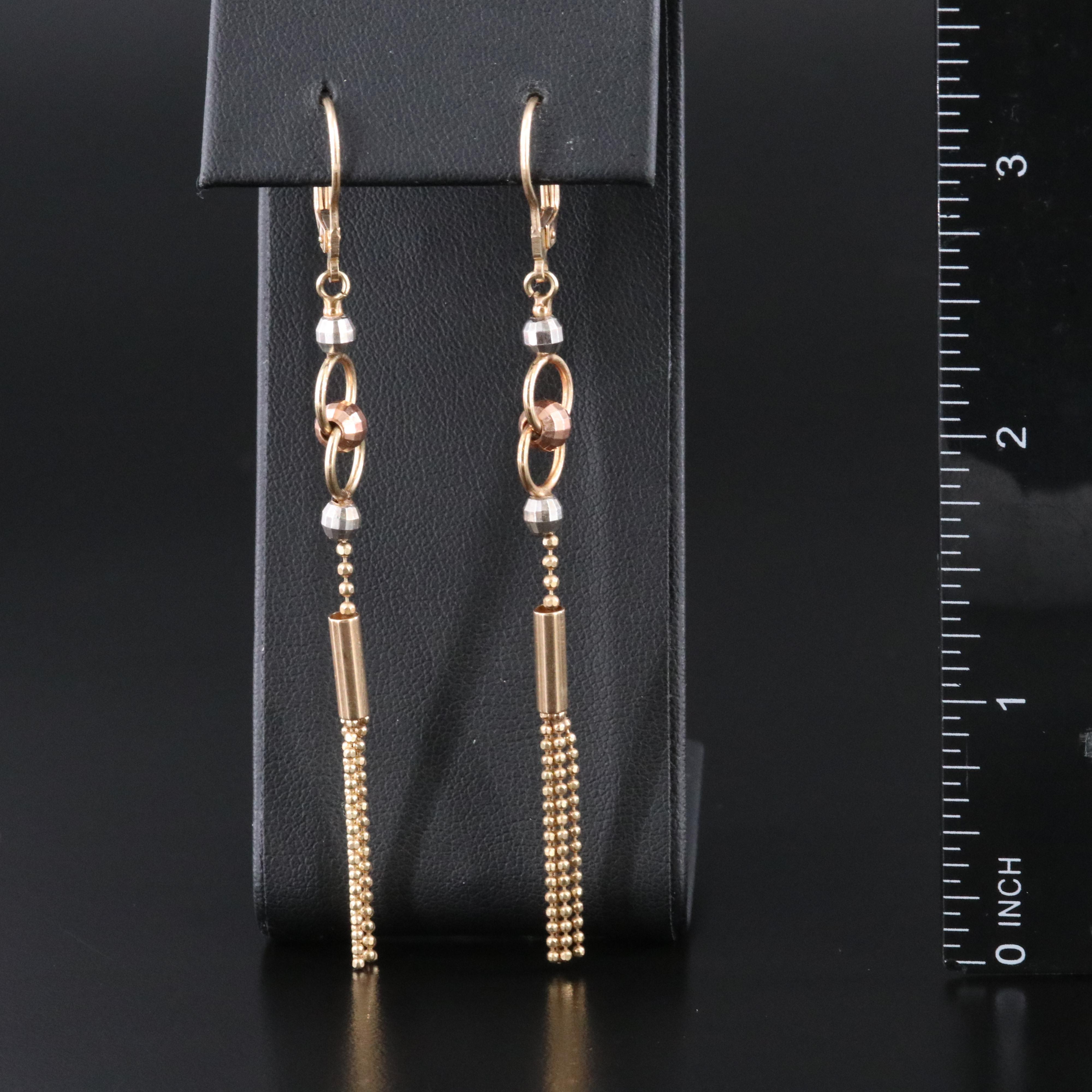 10K Tri-Color Drop Earrings
