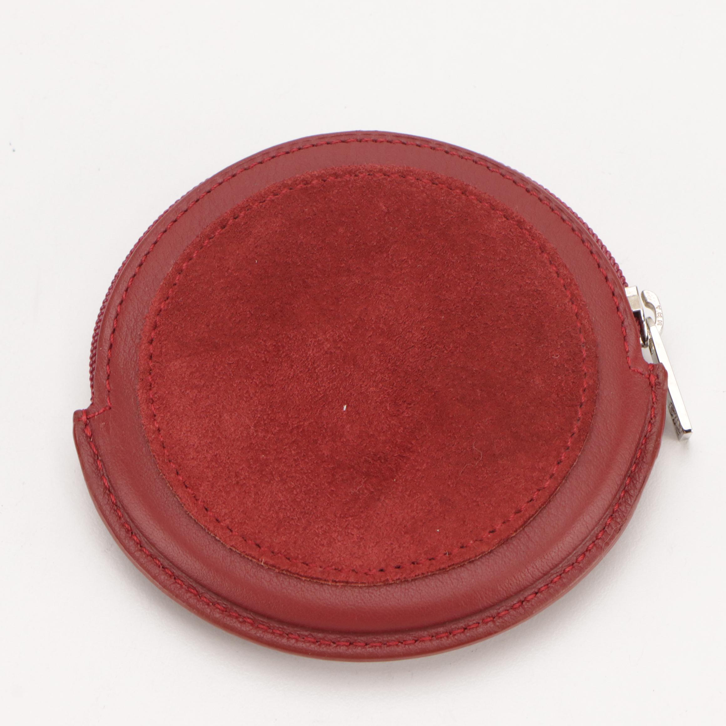 Loewe Round Anagram Coin Pouch in Brick Red Leather and Suede, With Box