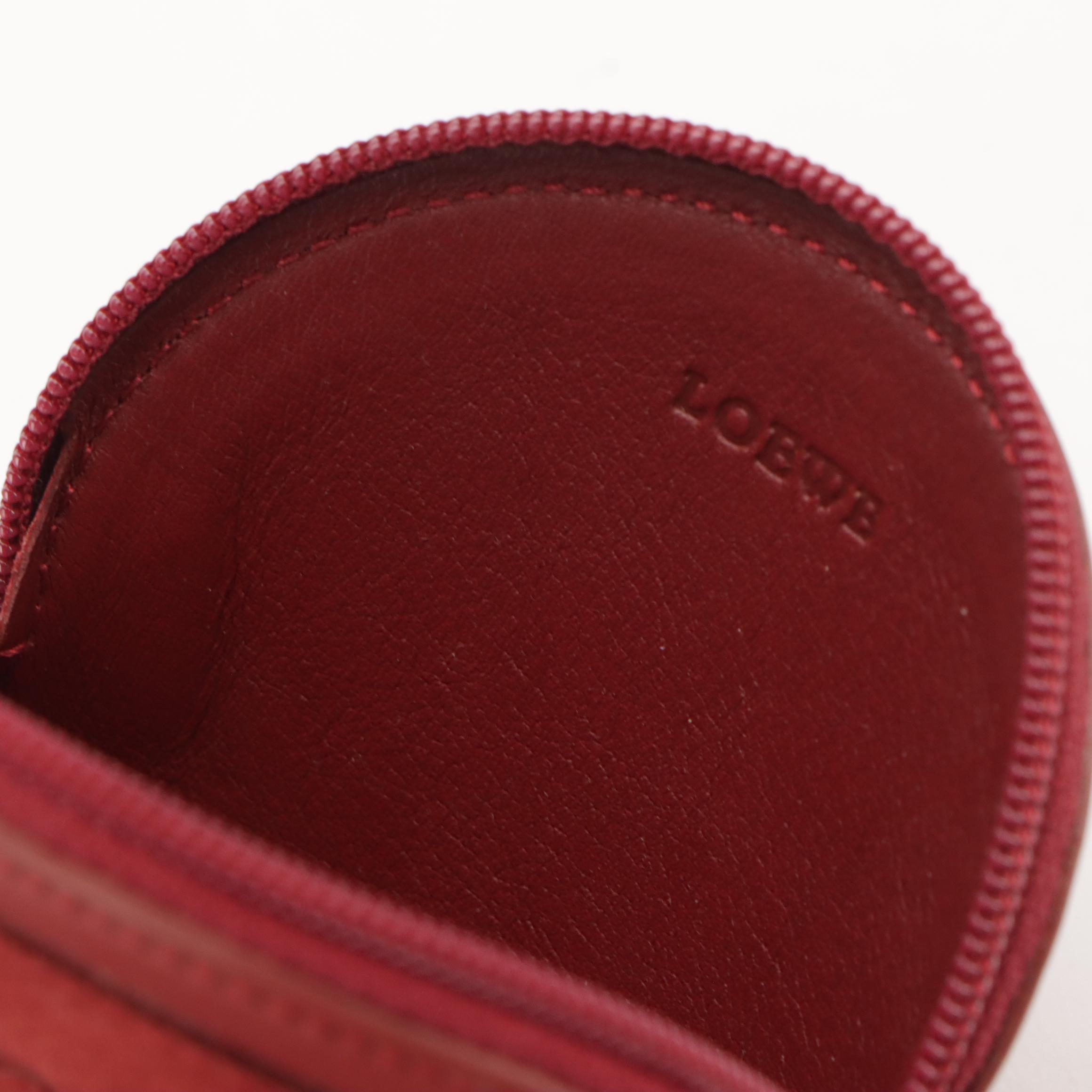Loewe Round Anagram Coin Pouch in Brick Red Leather and Suede, With Box